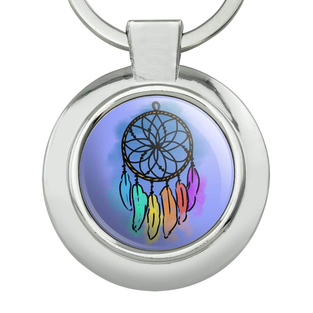 Dream Catcher Keychain with Rainbow Feathers - Watercolor Design on Chrome Plated Metal - Perfect for Backpacks, Gifts & Boho Style Accessories