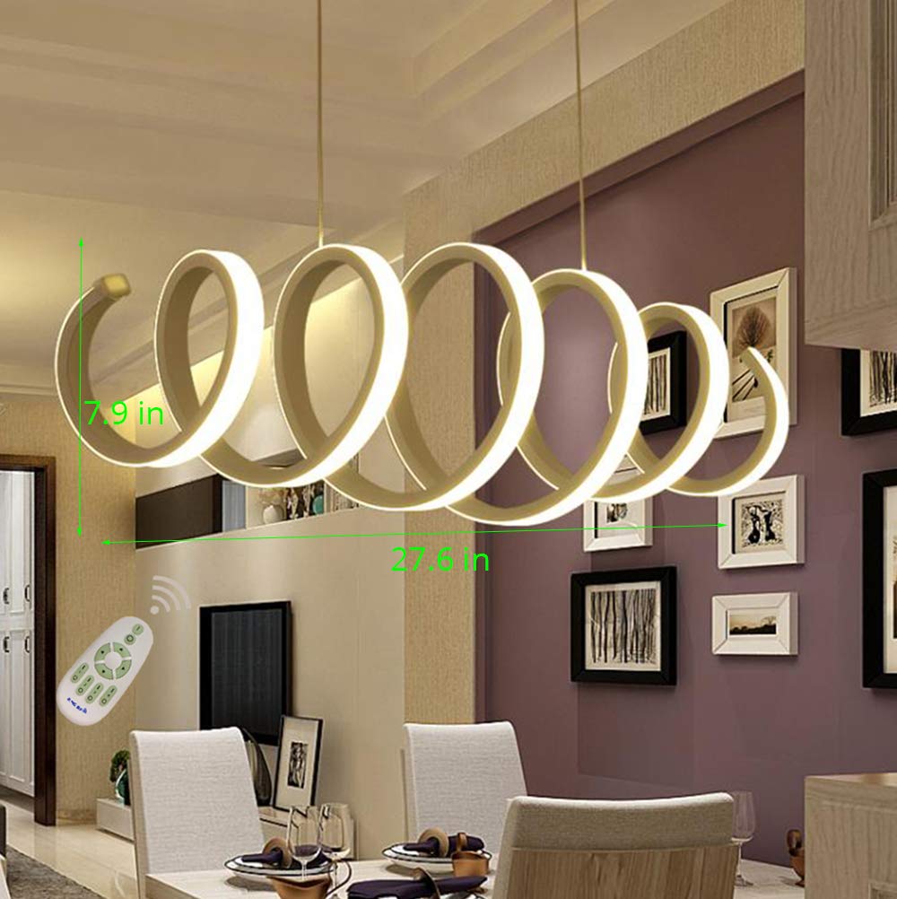 Stylish LED Chandelier - Dimmable Spring Art Pendant Light with Remote Control for Dining Room, Kitchen Island, Living Room, Bedroom & Office | Perfect for Modern Home Decor & Ambient Lighting