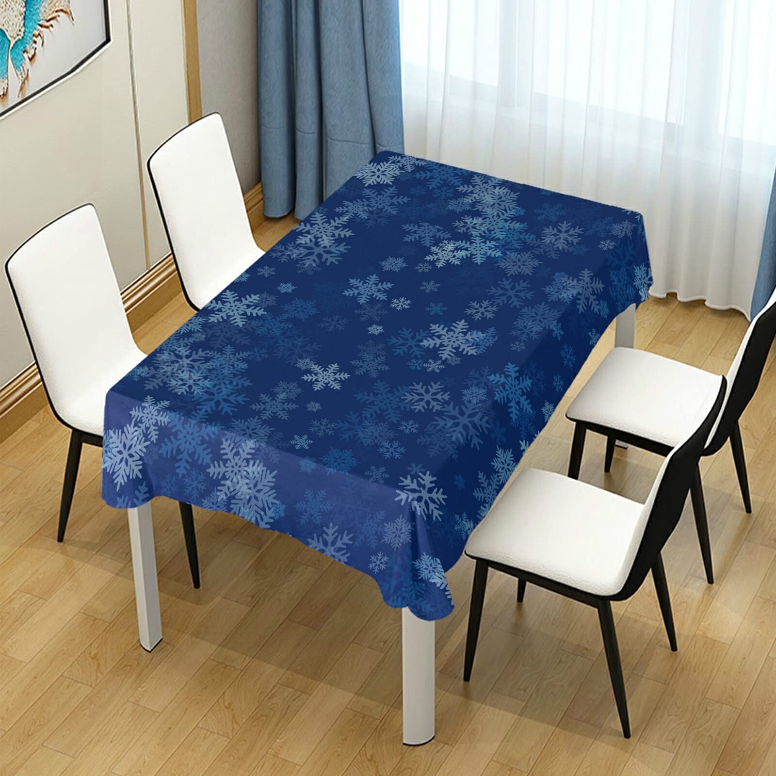 54 Inch Square Polyester Tablecloth for Winter, Christmas & New Year Party Decor - Snowflake Design Dinner Table Decoration for Holiday Celebrations