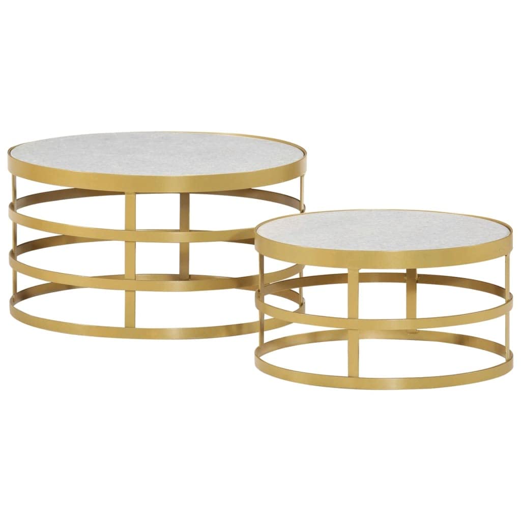 Premium SKM 2-Piece Coffee Table Set - Modern Marble Top with Brass Accents & White Base - Perfect for Living Room, Lounge & Office Decor