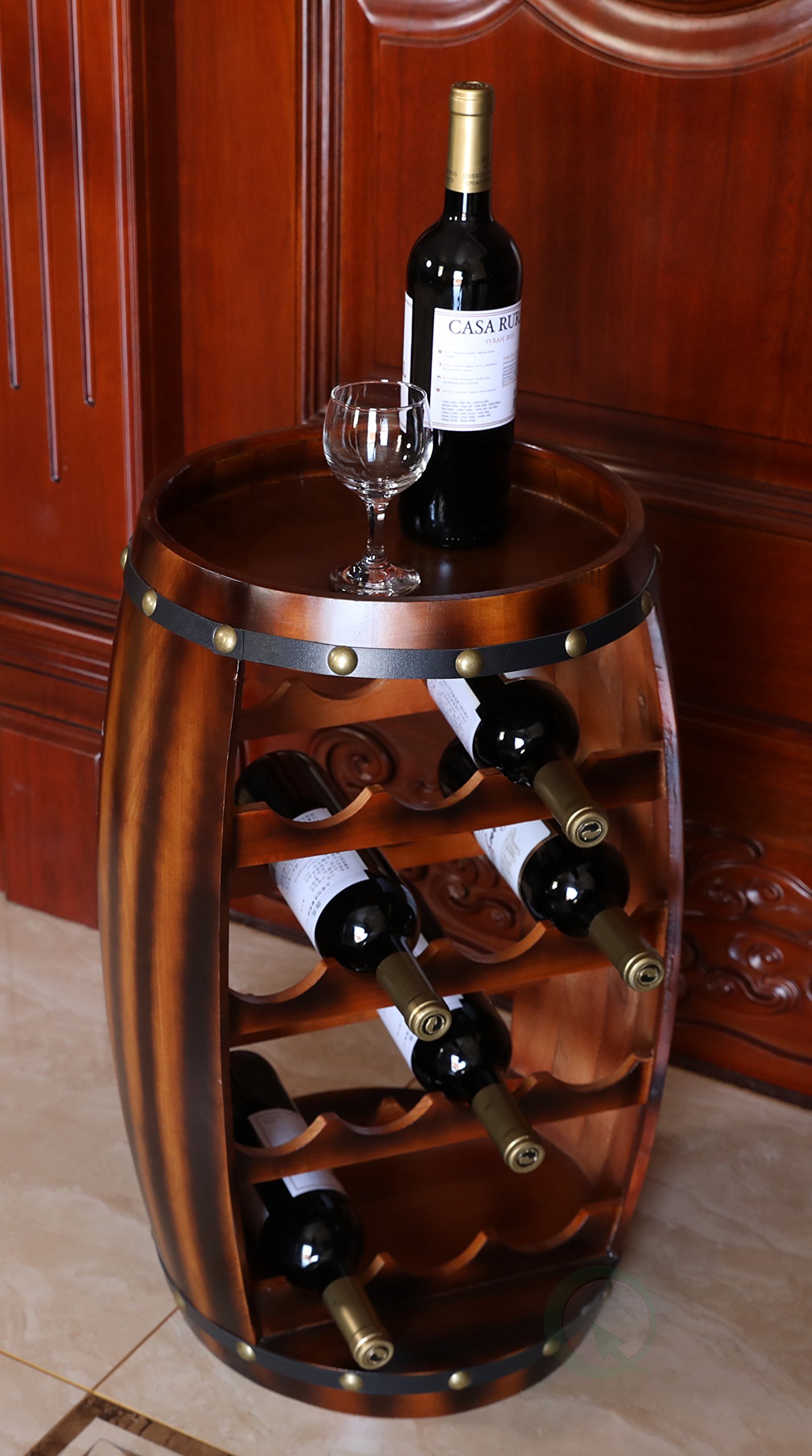 Wooden Barrel-Shaped 14 Bottle Wine Rack - Rustic Home Bar Decor for Kitchen, Dining Room & Cellar Storage