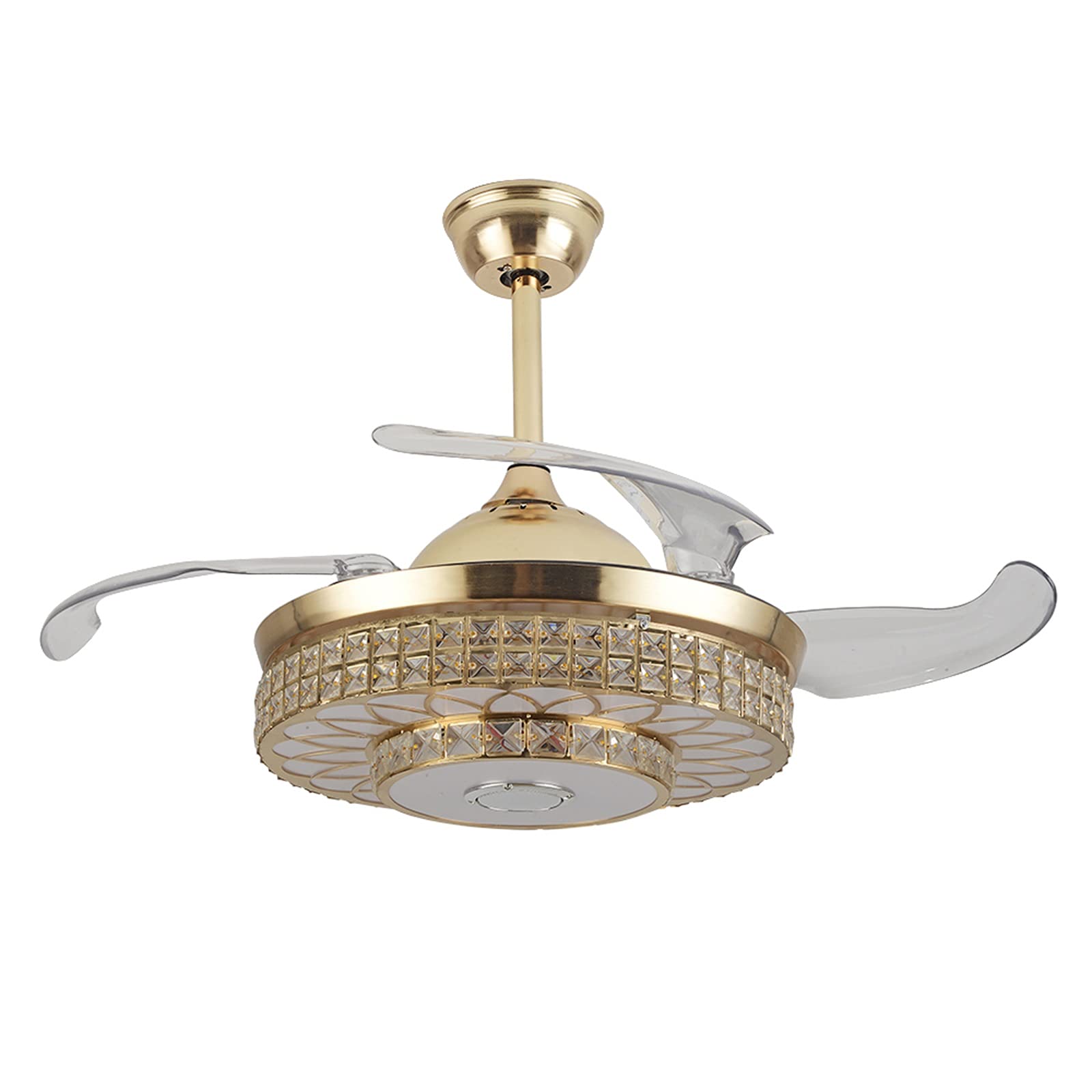 TFCFL 42 Inch Smart Bluetooth Ceiling Fan with Crystal Chandelier Light, Built-in Speaker for Music, 7 Color LED Lighting, Retractable Blades, 3 Speed Settings - Perfect for Bedroom, Dining Room & Living Room (Gold)