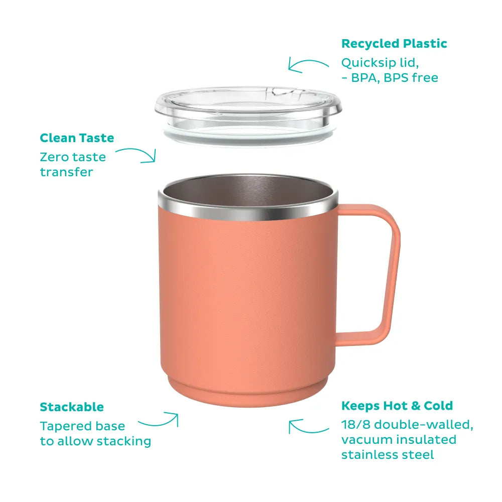 12oz Camping Mug with Handle - Durable Clay Coffee Cup for Outdoor Hiking, Picnics & Travel - Perfect for Hot & Cold Beverages