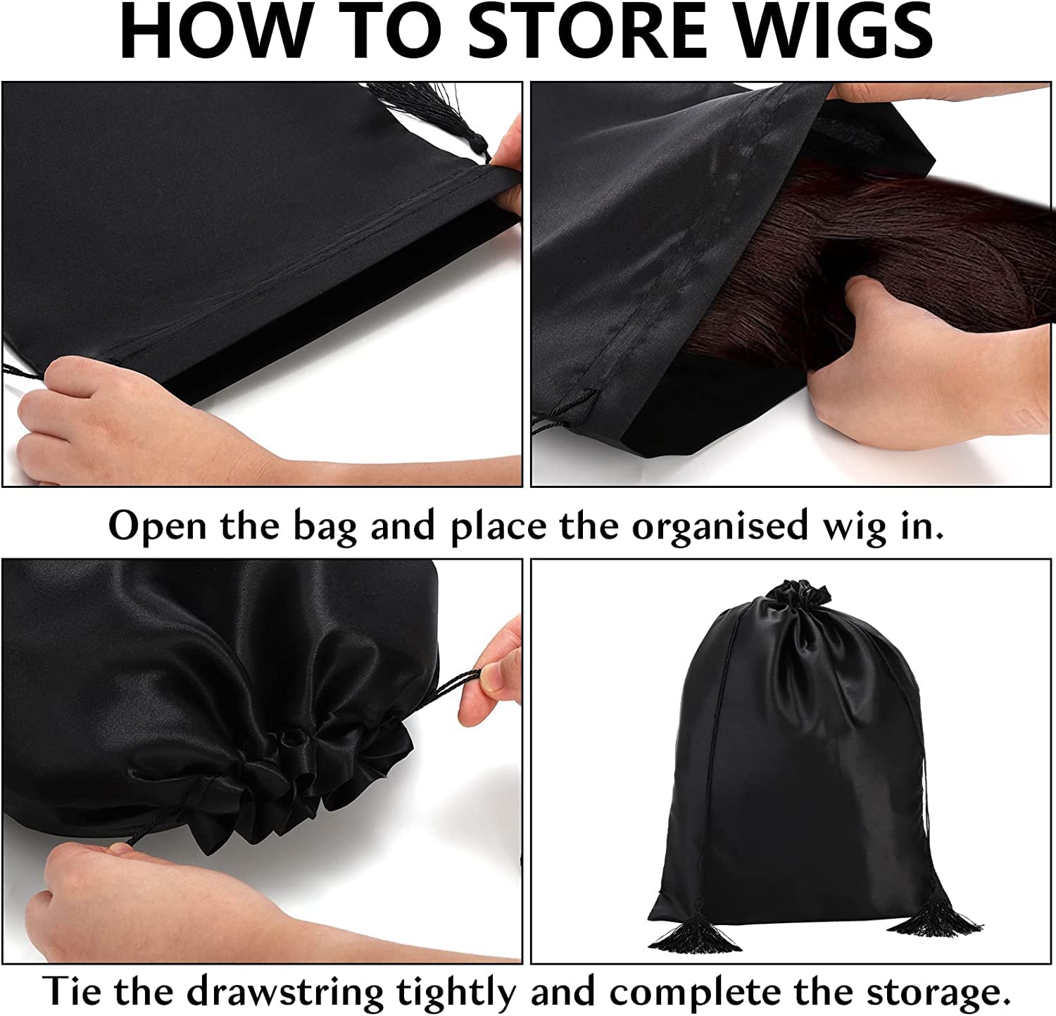 16 Pcs Silk Satin Wig Bags 12
