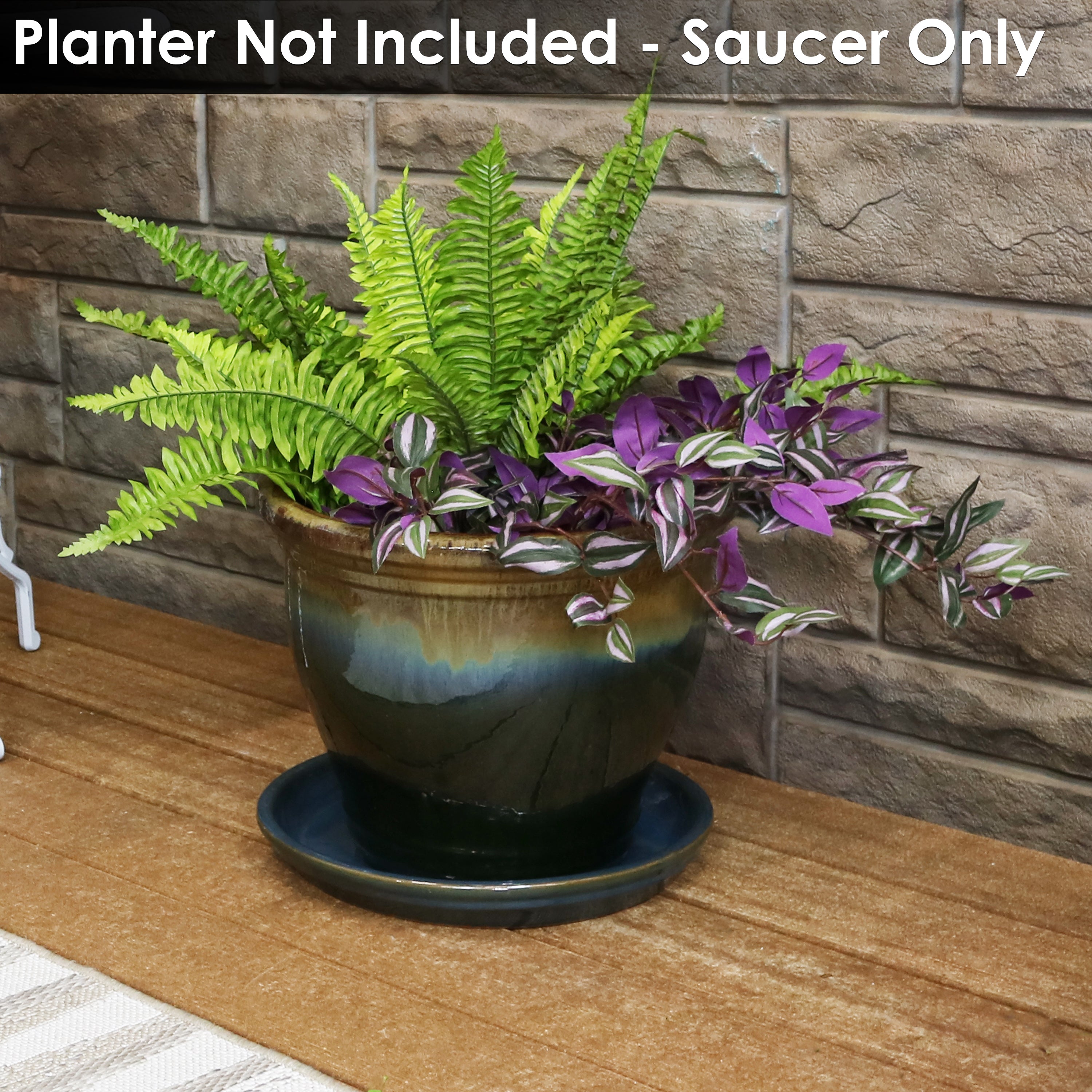 Sunnydaze Set of 2 Glazed Ceramic Planter Saucers - 6 Inch Flower Pot Trays for Indoor & Outdoor Plants - Perfect for Drainage and Protecting Surfaces