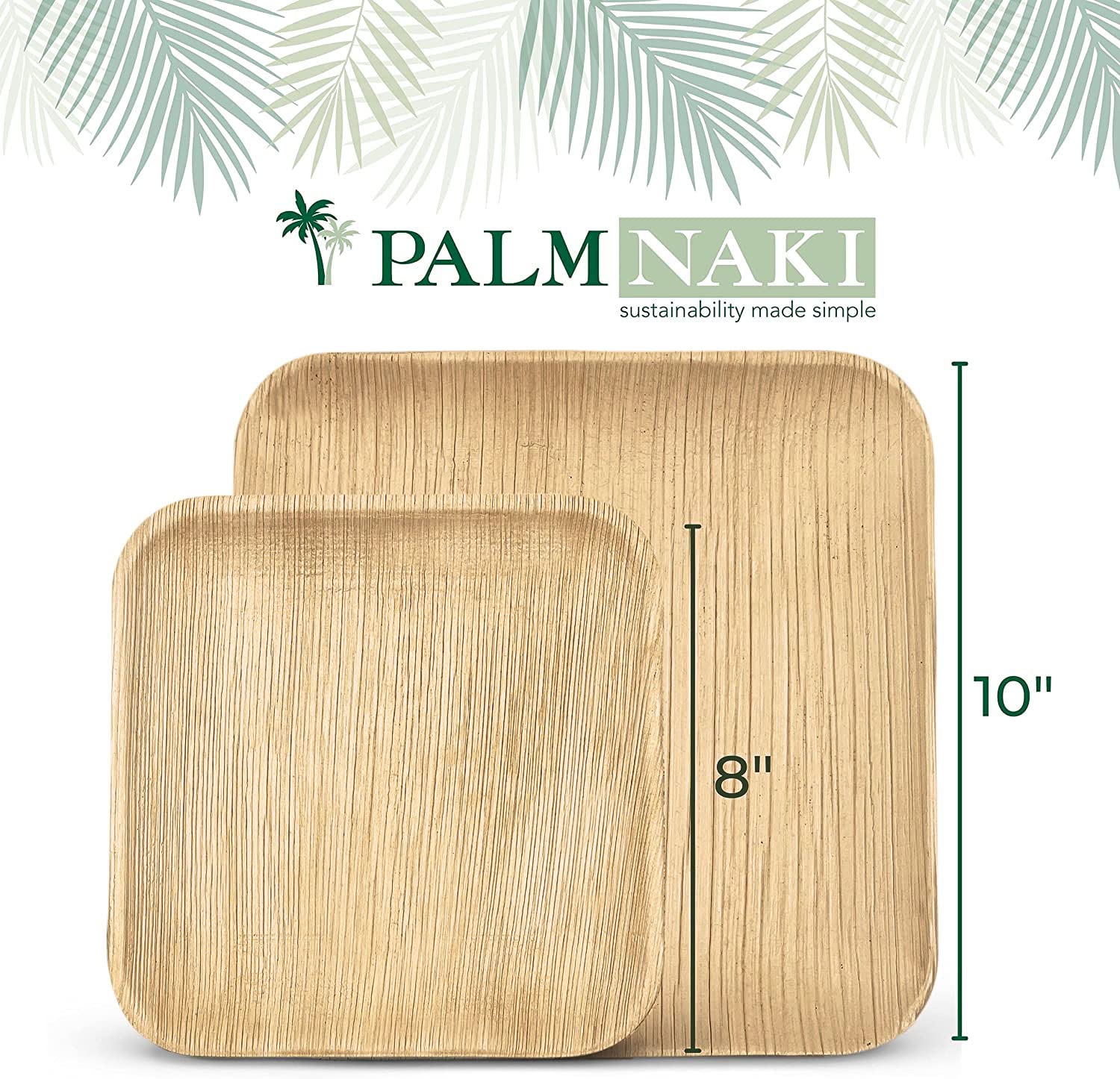 Eco-Friendly Palm Leaf Plates 10-Inch Square - 40 Pack Sustainable Compostable Tableware for Parties, Picnics & Events - Bamboo Style Decorative Disposable Plates