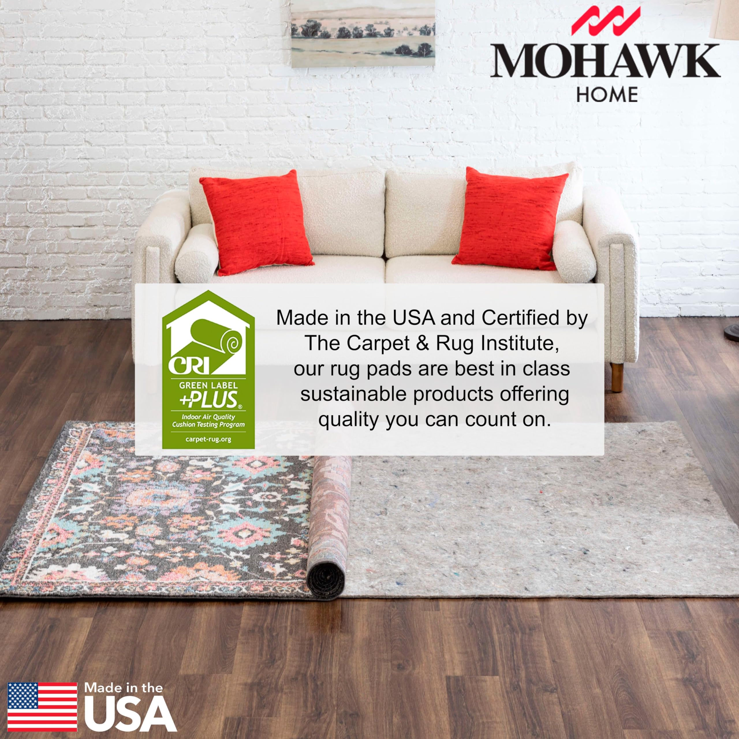 Mohawk Home 5' x 7' 3/8 Inch Rug Pad - 100% Felt Non-Slip Cushion for Hardwood Floors & Tile - Premium Floor Protection & Comfort Underfoot - Perfect for Living Room, Bedroom & Office Use