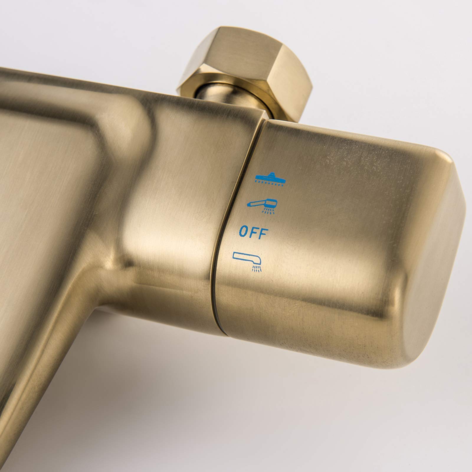 LUNEZY Thermostatic Shower Combo Set - Wall Mounted Brushed Gold Bathroom Faucet with Rainfall Shower Head & Handheld Sprayer - Perfect for Modern Bathroom Renovation and Spa-Like Shower Experience