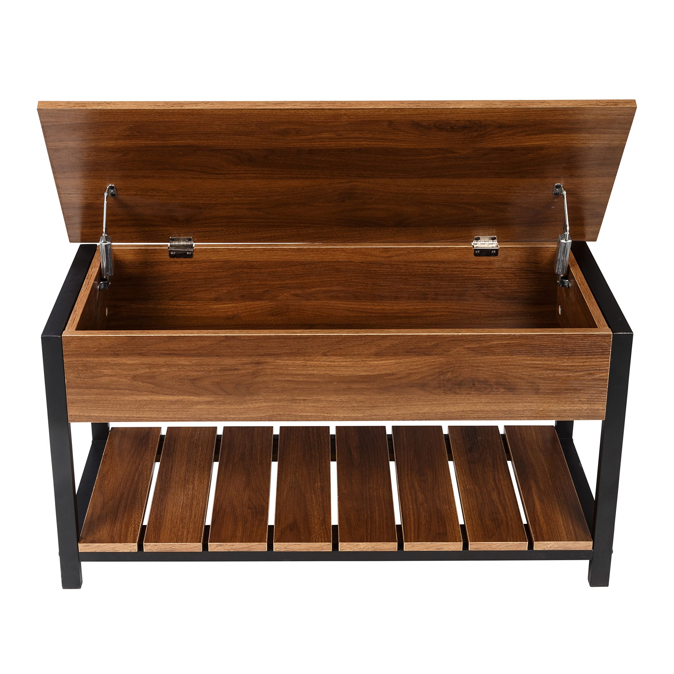 Honey-Can-Do Entryway Shoe Storage Bench with 250 lbs Weight Capacity - Walnut Finish STO-09776 | Perfect for Mudroom, Hallway & Small Space Organization