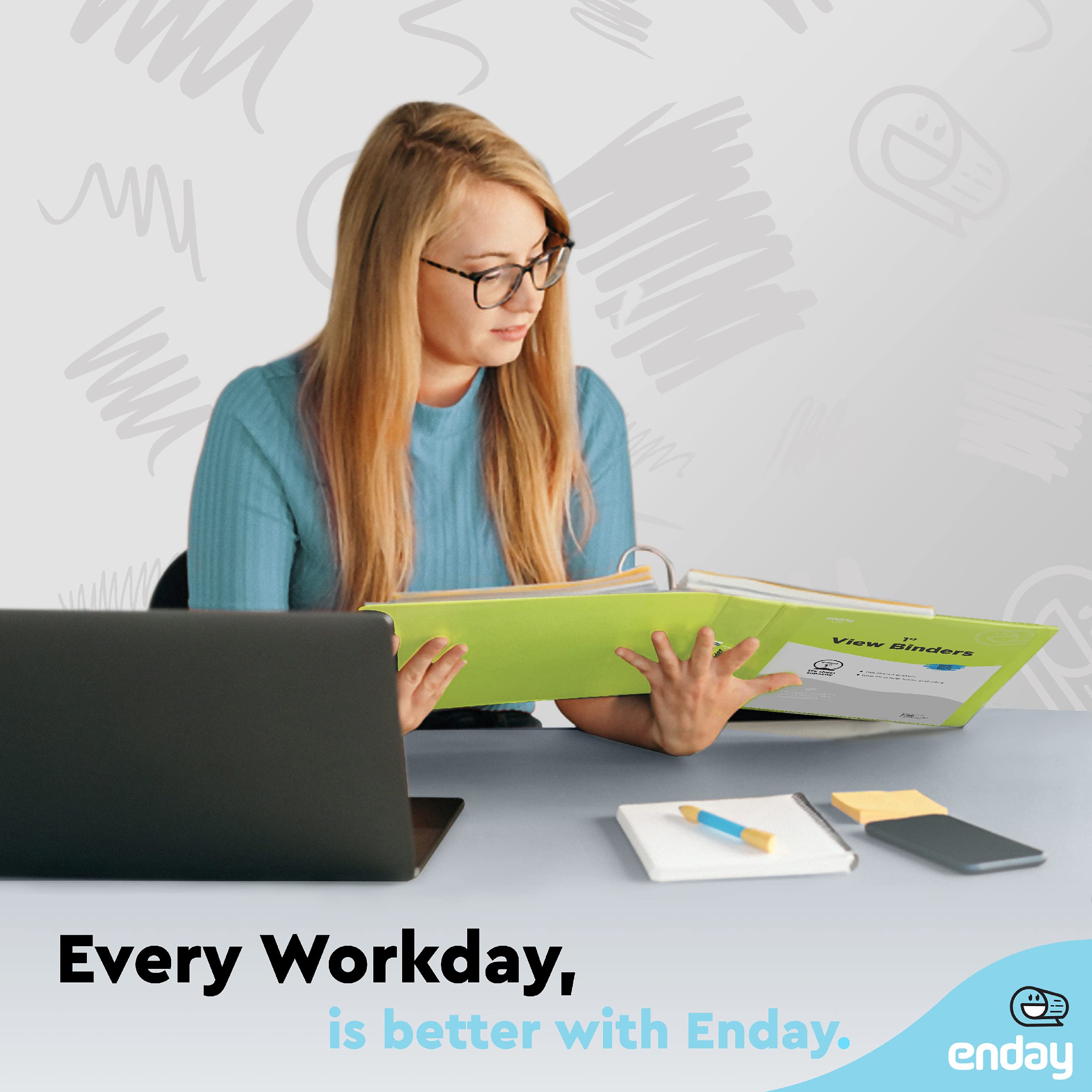 1 Inch 3 Ring Binder with Clear View Cover - 2 Inside Pockets, Green School & Office Supplies for Home, Work & Organization | Durable Binders for Students, Teachers & Professionals by Enday