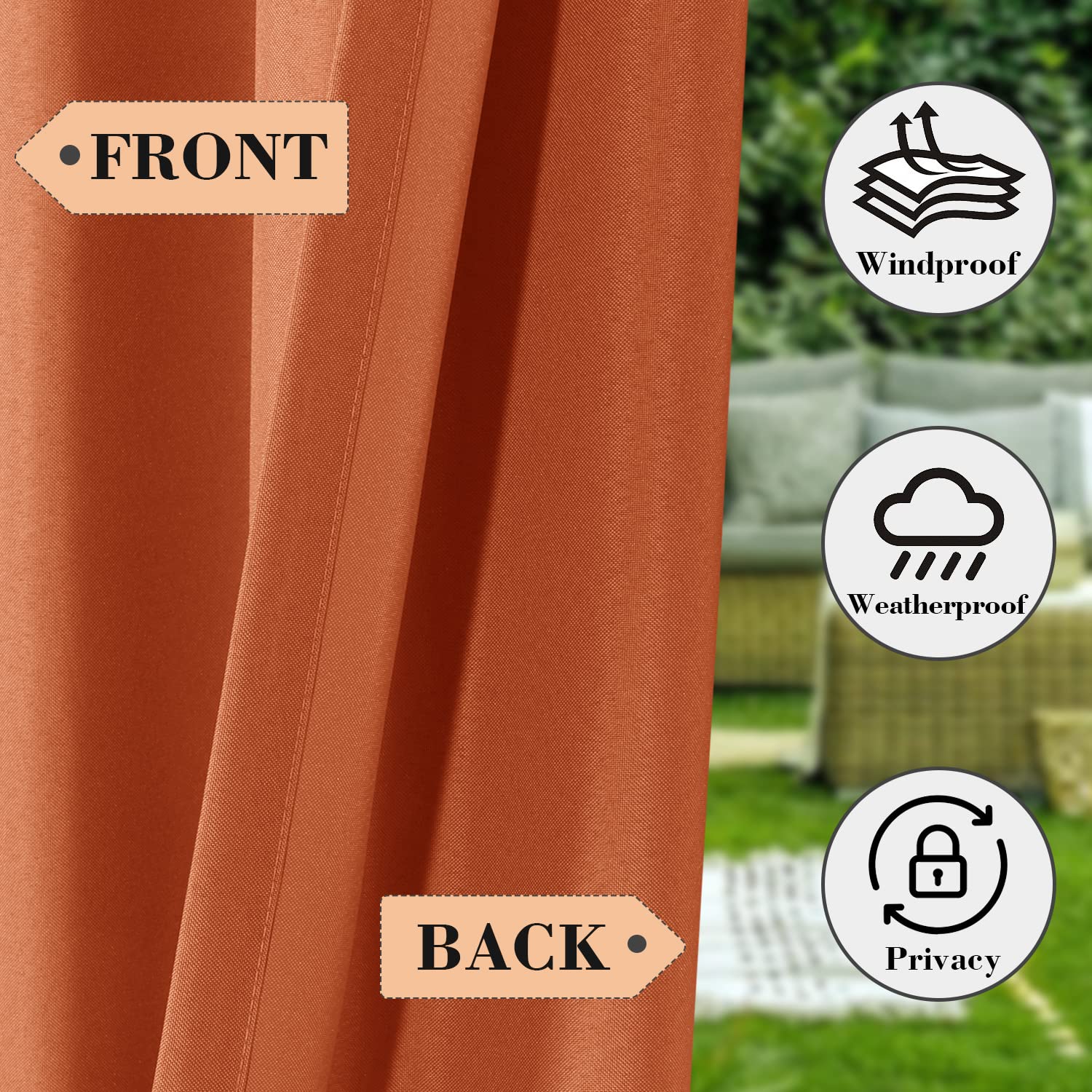 BONZER Waterproof Outdoor Curtains for Patio - 52x84 Inch Weatherproof Tab Top Panel in Orange - Perfect for Porch, Pergola, Gazebo, Cabana & Pavilion - Great for Sun Protection and Outdoor Privacy