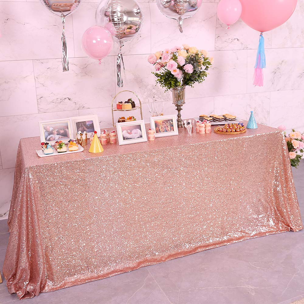 Glitter Rose Gold Sequin Tablecloth 60x102 Inches - Shimmering Rectangle Table Cover for Wedding, Birthday, Christmas Party Decor - Sparkly Linen Tablecloth for Banquet, Reception, Holiday Dinner Decoration
