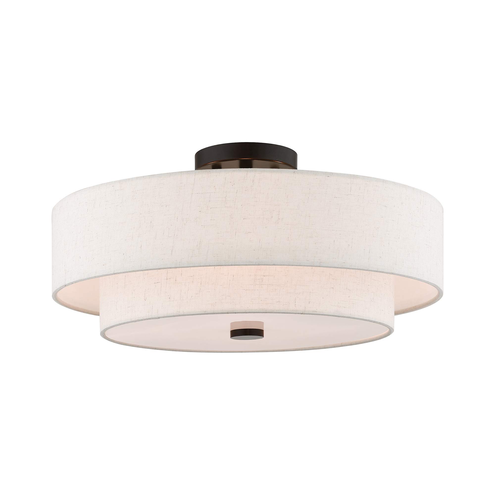Livex Lighting 51085-92 4-Light Semi Flush Mount Ceiling Fixture - Oatmeal Fabric Drum Shade & Satin White Diffuser in English Bronze | Perfect for Bedroom, Living Room & Dining Room Lighting