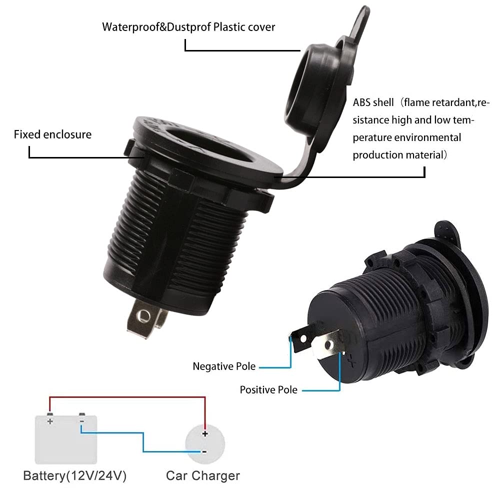 12V Waterproof Cigarette Lighter Socket - 3 Pack with Fuse & Wire for Car, Boat, ATV, RV, Marine & Motorcycle - Power Outlet Receptacle Plug for Charging Devices On The Go