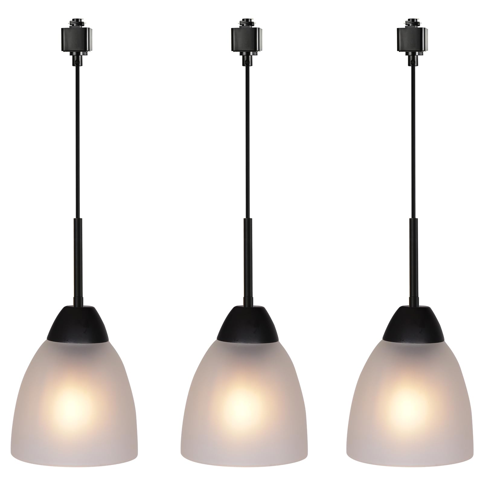 VINLUZ 3-Pack Black H-Type Pendant Lights with Frosted White Glass Shades - Modern Kitchen Island Lighting for Dining Room & Bar Counter | Dimmable Hanging Fixtures for Home & Restaurant Decor