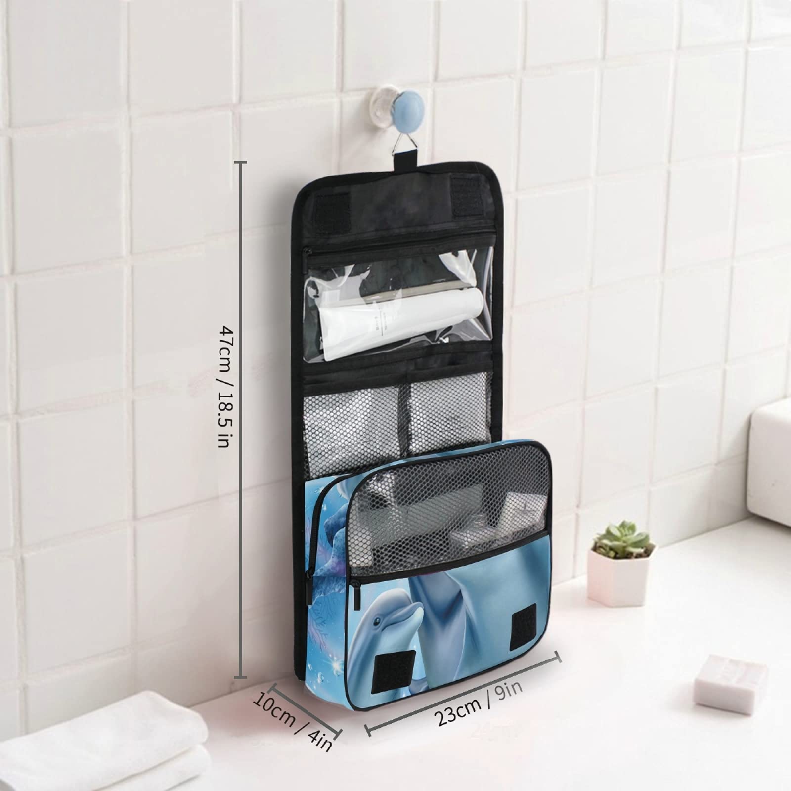 Moyyo Cute Dolphin Family Travel Toiletry Bag - Hanging Waterproof Cosmetic Organizer for Women, Girls & Kids - Perfect for Gym, Camping, Beach & Vacation Trips