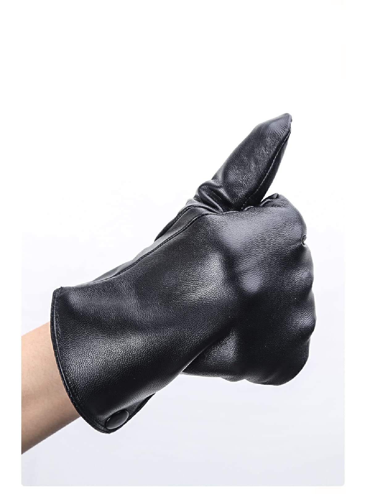 Touch Screen Ski Gloves for Men - Winter Warm Waterproof Gloves with Leather Palm - Black Cold Weather Gloves for Skiing, Snowboarding & Outdoor Activities
