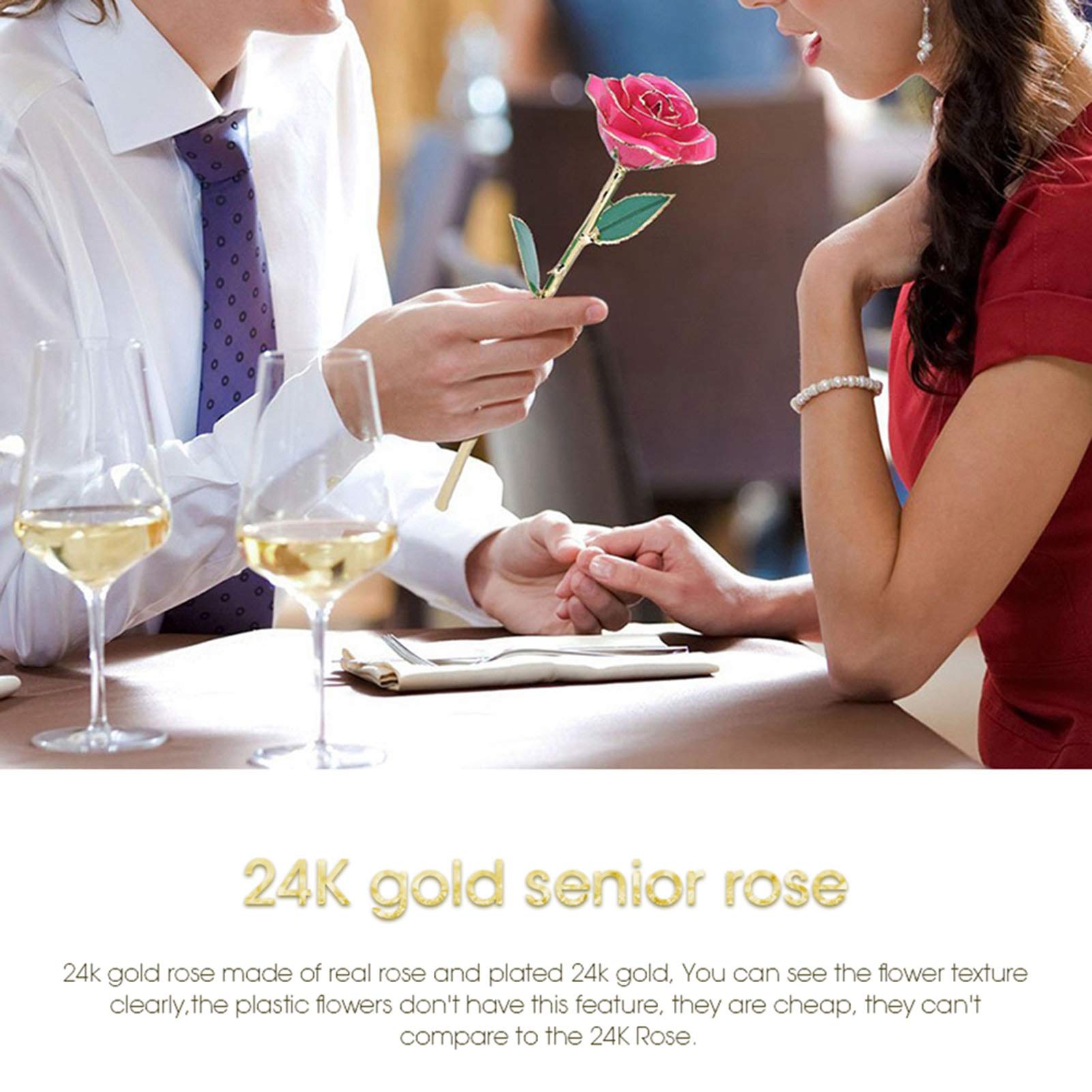24K Gold Dipped Pink Rose - Real Golden Plated Preserved Rose Flower with Crystal Stand for Mom, Valentine's Day, Christmas, Birthday & Anniversary Gifts | Perfect for Home Decor, Wedding Centerpieces & Romantic Surprises