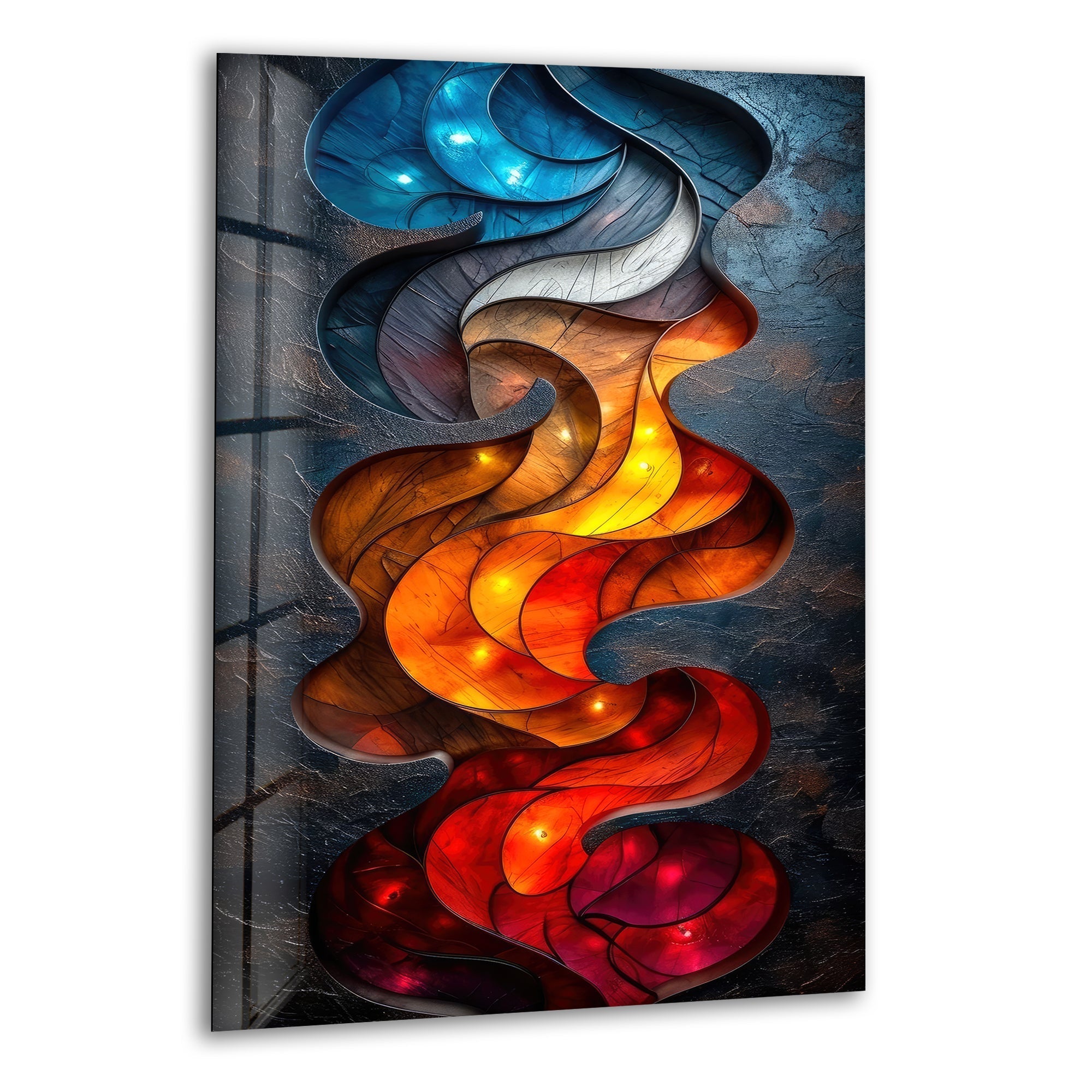 Blue & Red Design Glass Wall Art - Modern Handmade Decorative Panel for Living Room, Bedroom, or Office - Perfect for Home & Interior Decor