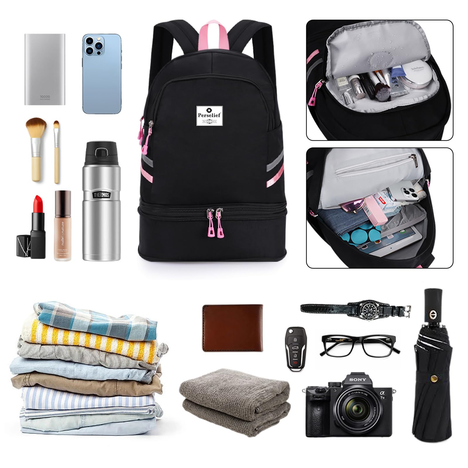 **Foldable Waterproof Gym Backpack for Women - Sports Backpack with Shoe Compartment & Wet Pocket, Travel Laptop Backpack for Fitness, Yoga, Swimming & Outdoor Activities**    *(Perfect for Gym, Travel, Work & Daily Commute - Lightweight & Durable Design!)*