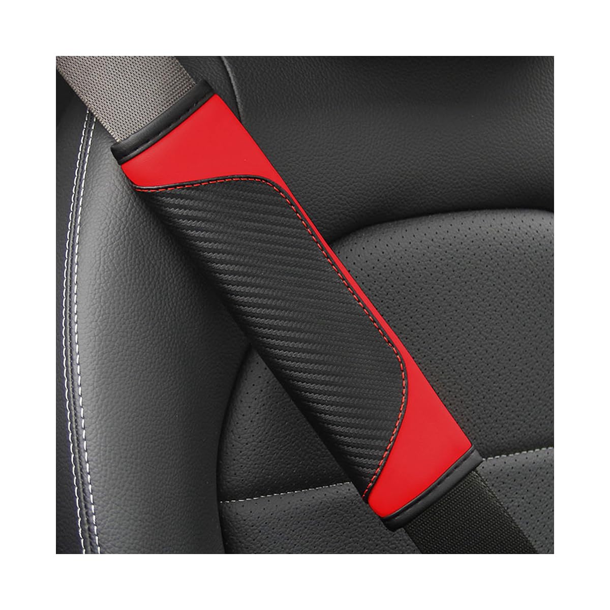 2PCS Carbon Fiber Car Seat Belt Cover - Soft Shoulder Protection Pad for Comfort & Safety - Neck & Shoulder Cushion for Car, Truck - Red Car Accessories (Perfect for Long Drives & Daily Commutes)