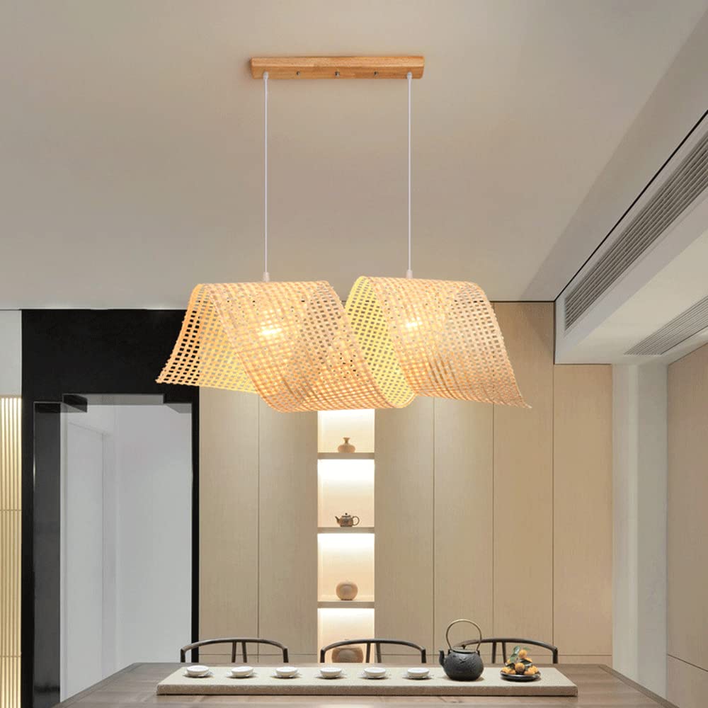 Vintage Bamboo Woven Chandelier - Natural Rattan Ceiling Light Fixture with Wicker Lampshade for Farmhouse, Tea Room, Restaurant, Hotel & B&B Decor - Perfect for Rustic and Boho Interior Design
