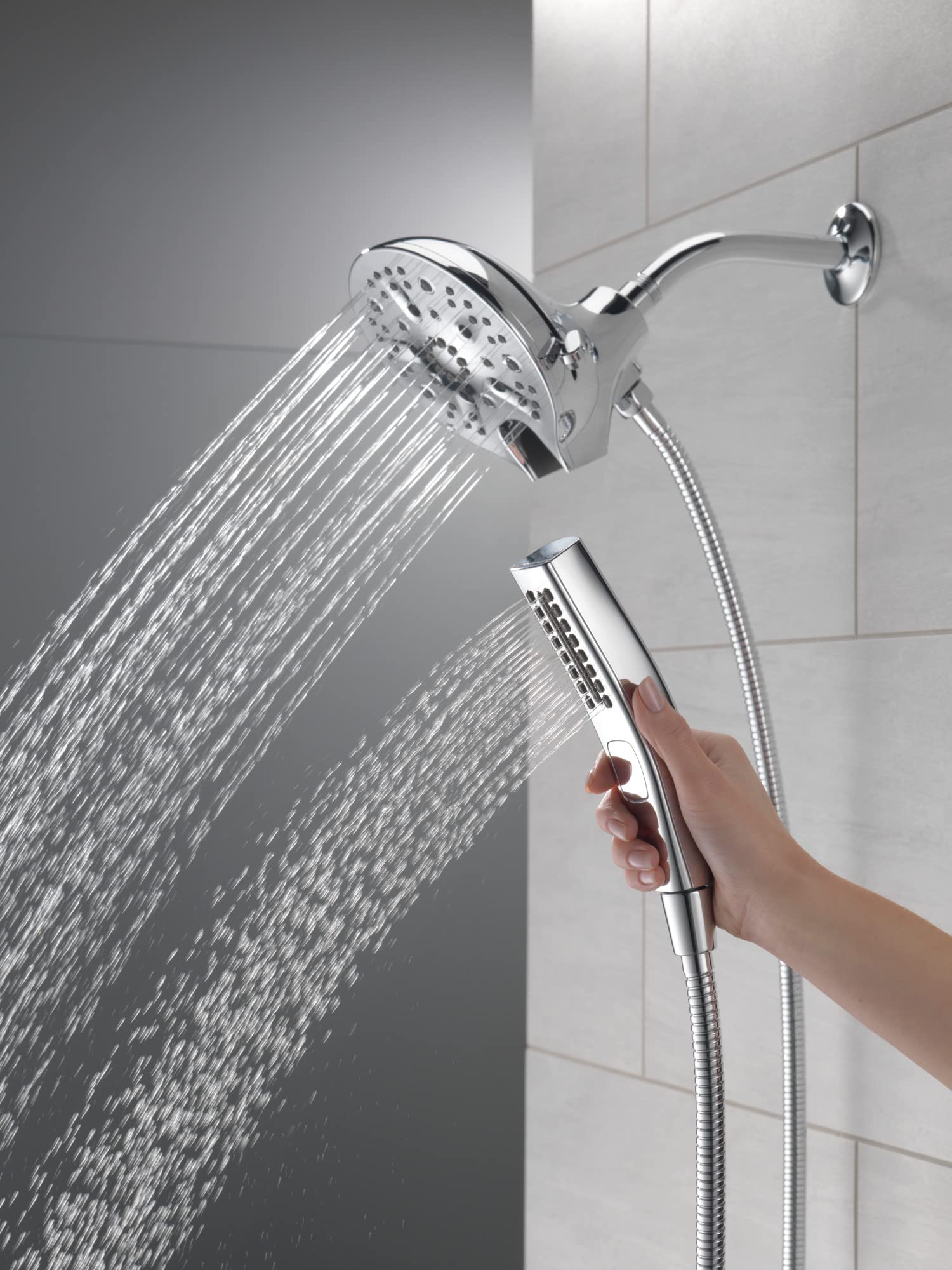 Delta Faucet 5-Spray In2ition 2-in-1 Dual Handheld Shower Head with Hose - H2Okinetic Technology & Magnetic Docking - Chrome Finish (58620-PR-PK) - Perfect for Bathroom Renovation & Spa-Like Shower Experience