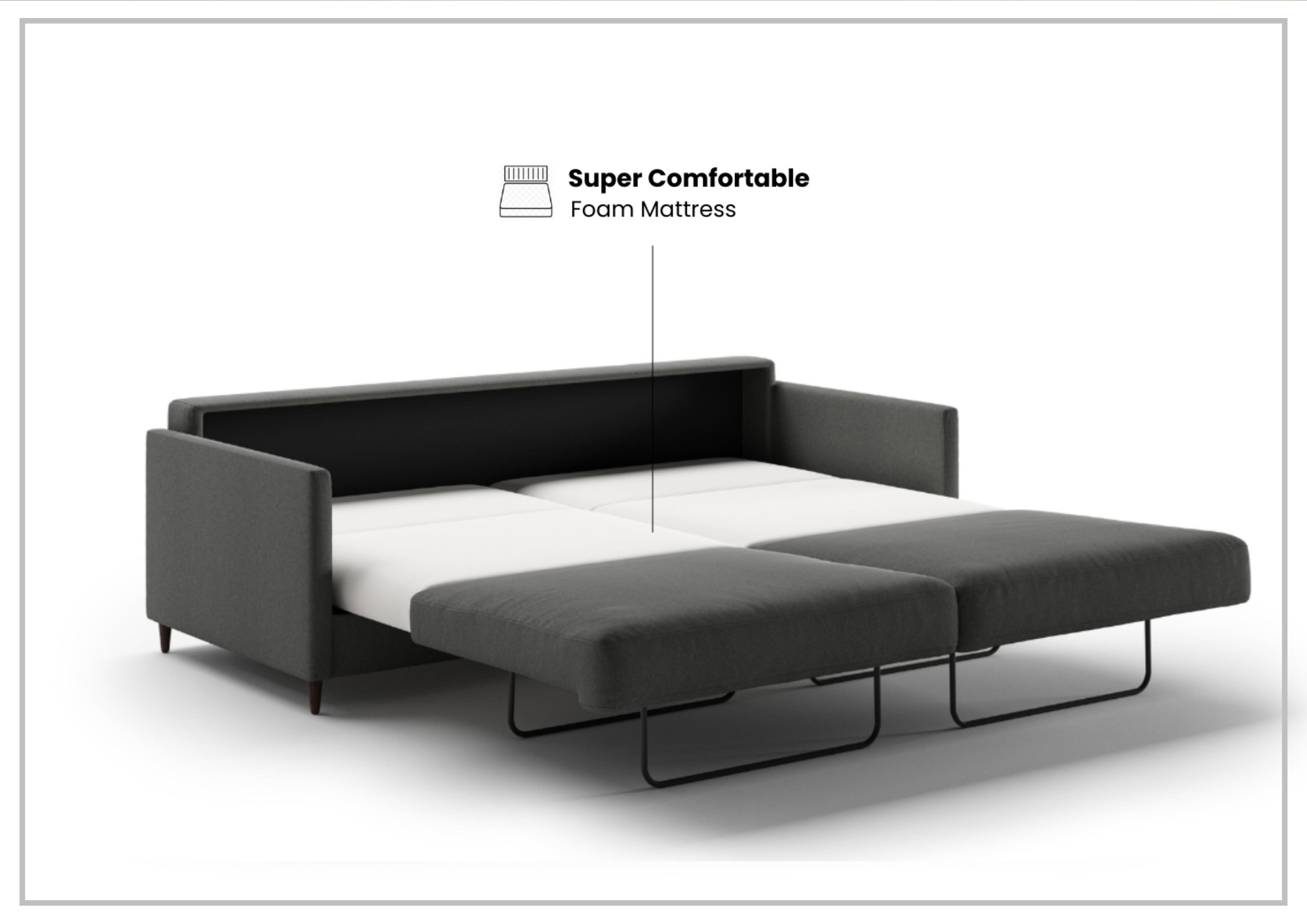 Luonto Elfin Fabric King Sleeper Sofa with Chrome or Wood Legs - Convertible Sofa Bed for Small Spaces, Guest Room & Apartment Living
