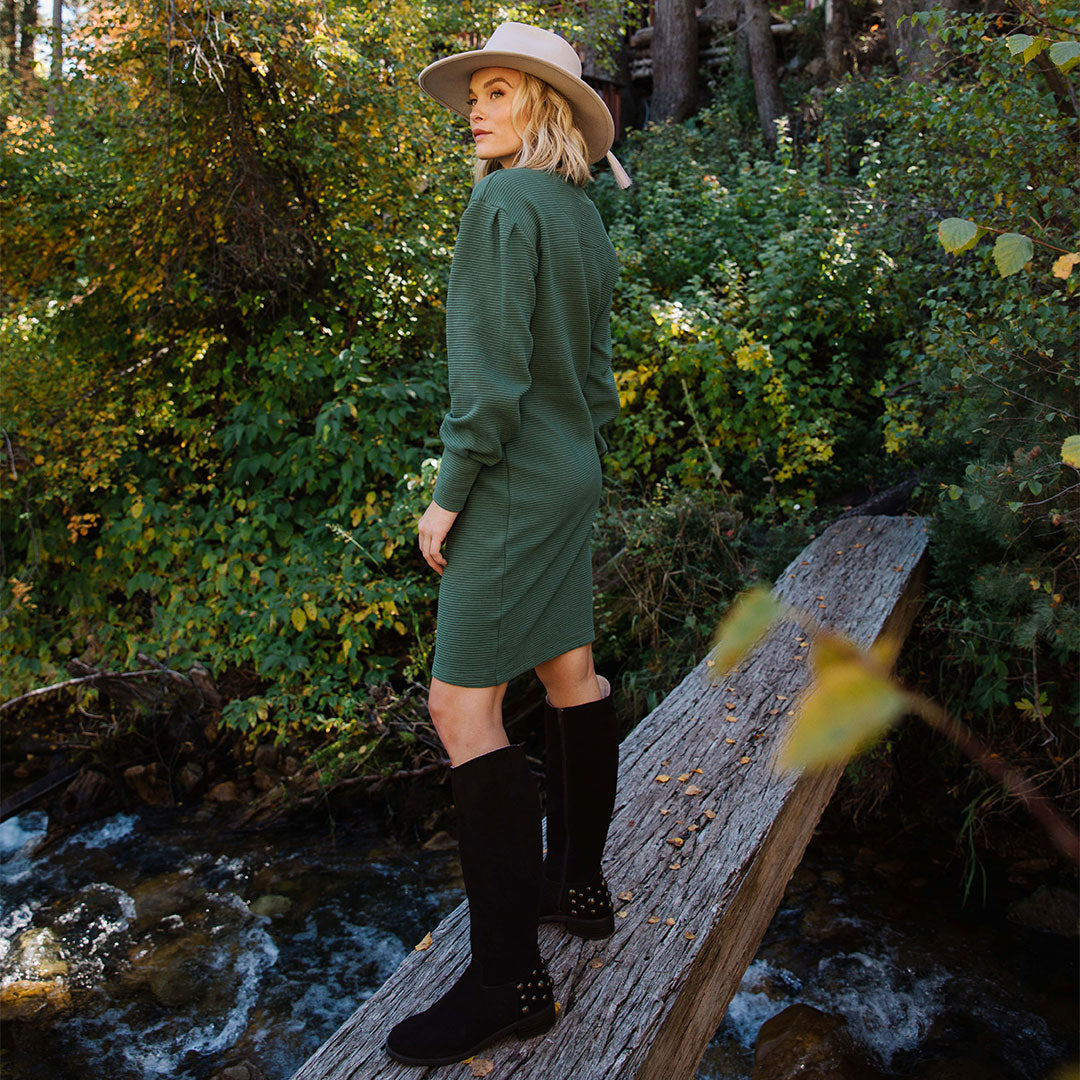 Atlas Ribbed Sweater Dress for Women - Soft Emerald Green Knit Turtleneck Midi Dress - Perfect for Fall Winter, Office Wear & Casual Outings