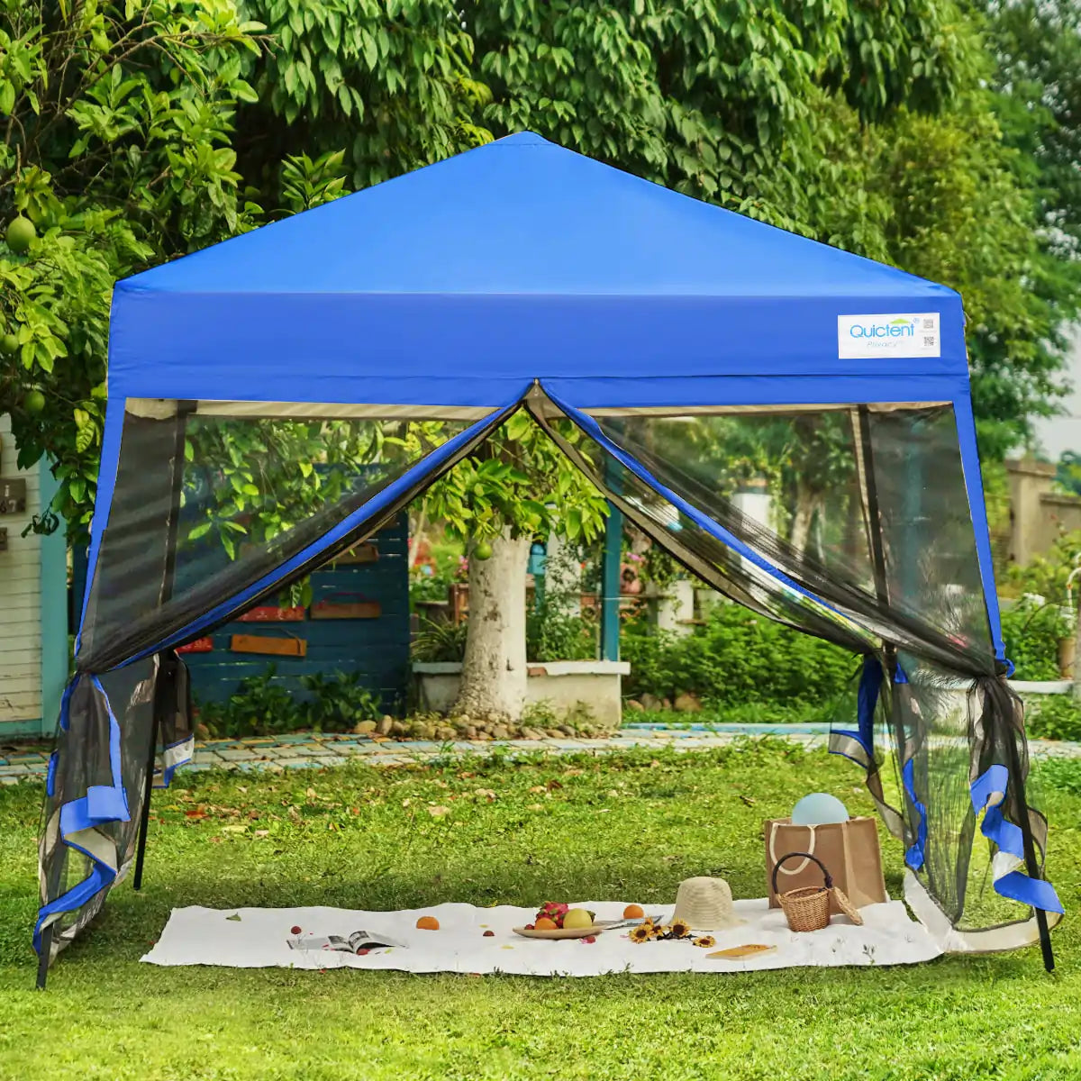 9' x 9' Pop Up Canopy Tent with Netting - Instant Shade Shelter for Outdoor Events, Camping, Beach & Backyard Parties - Waterproof & UV Protection