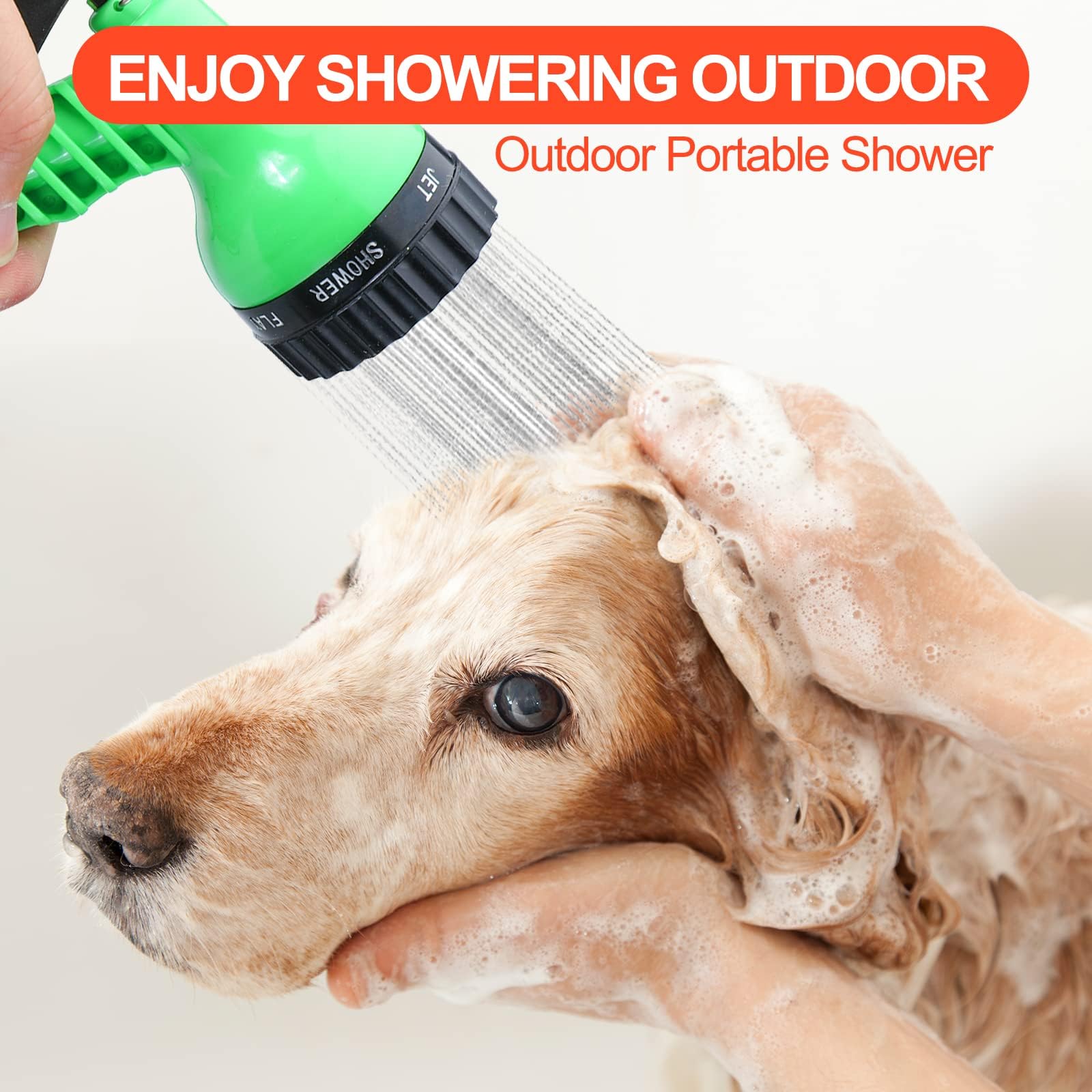 Portable Camping Shower with 7 Spray Modes - Hand Press Outdoor Shower with Removable Hose & Shower Head - Pressure Rinse Kit for Hiking, Travel, Beach, Garden & Pet Washing - Perfect for RV Trips, Off-Grid Living & Emergency Use