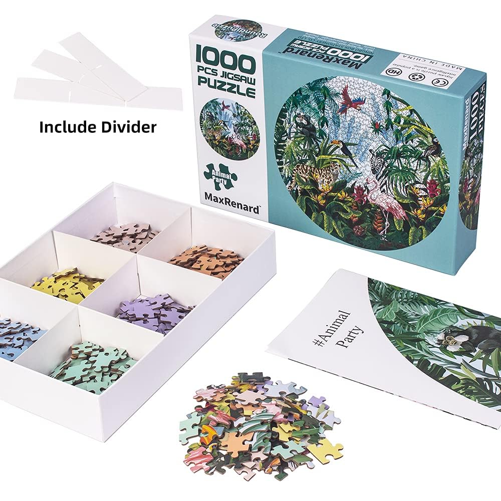 MaxRenard 1000-Piece Round Jigsaw Puzzle - Animal Party Game for Adults & Kids | Perfect for Family Game Night, Birthday Parties & Relaxation