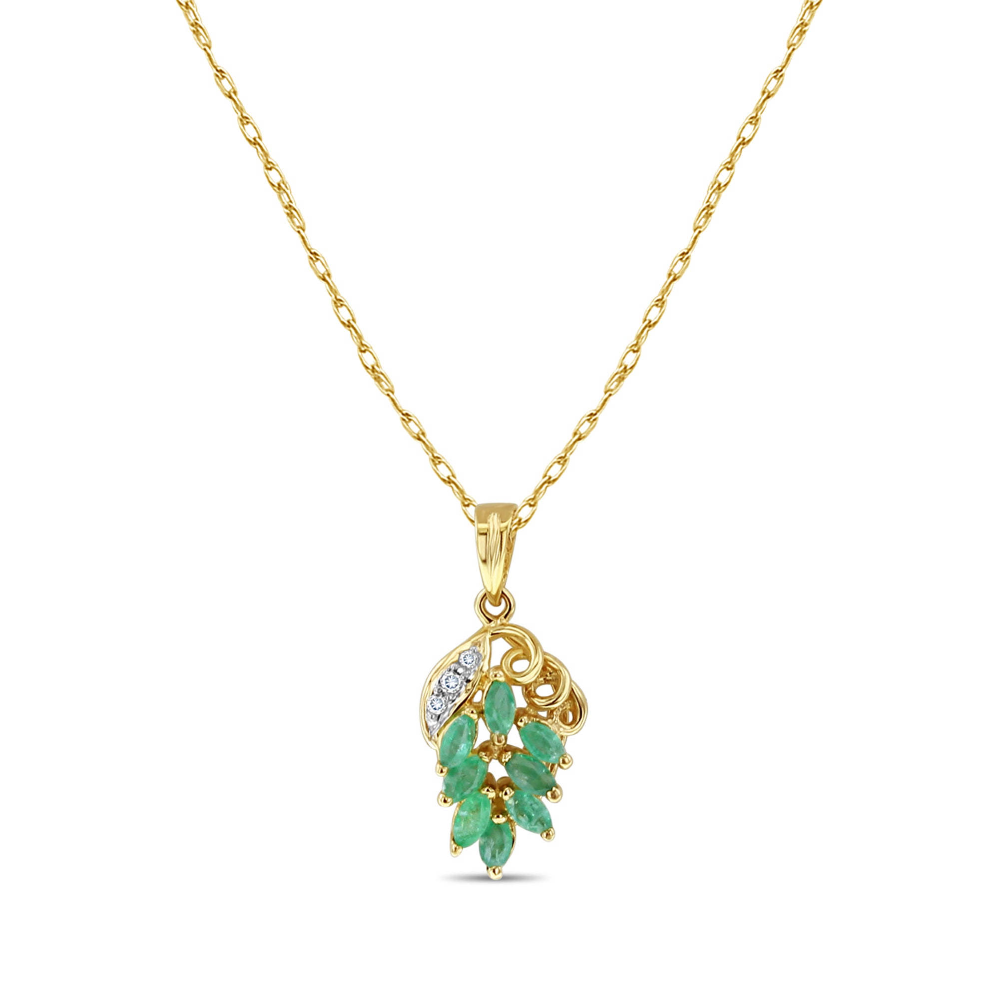 14K Yellow Gold Emerald Grape Cluster Necklace - Elegant Vintage Jewelry for Women, Perfect for Weddings, Parties & Special Occasions