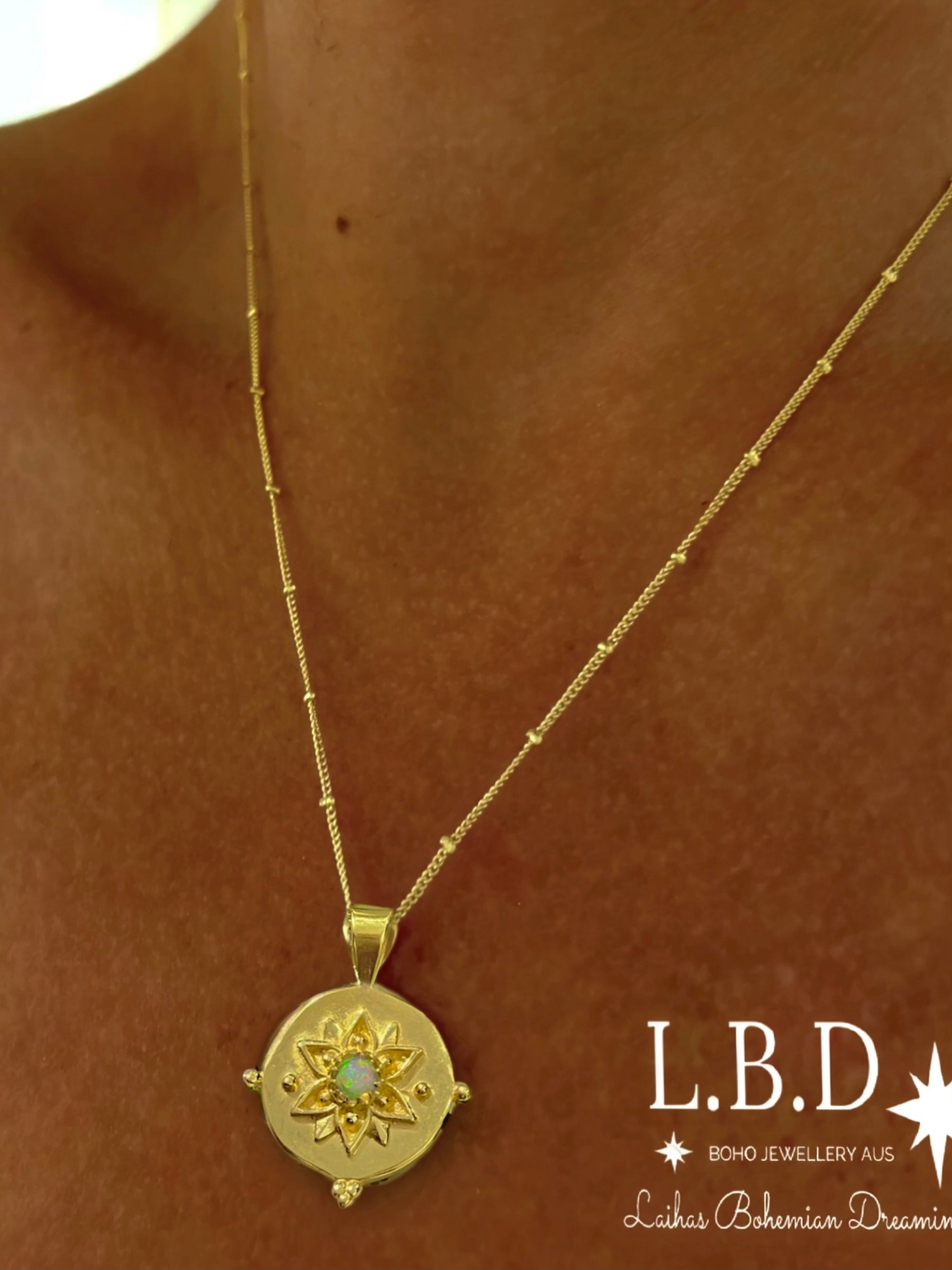 Vera May Intricate Gold Boho Necklace with Opal - Elegant Bohemian Jewelry for Women - Perfect for Festivals, Weddings & Everyday Wear