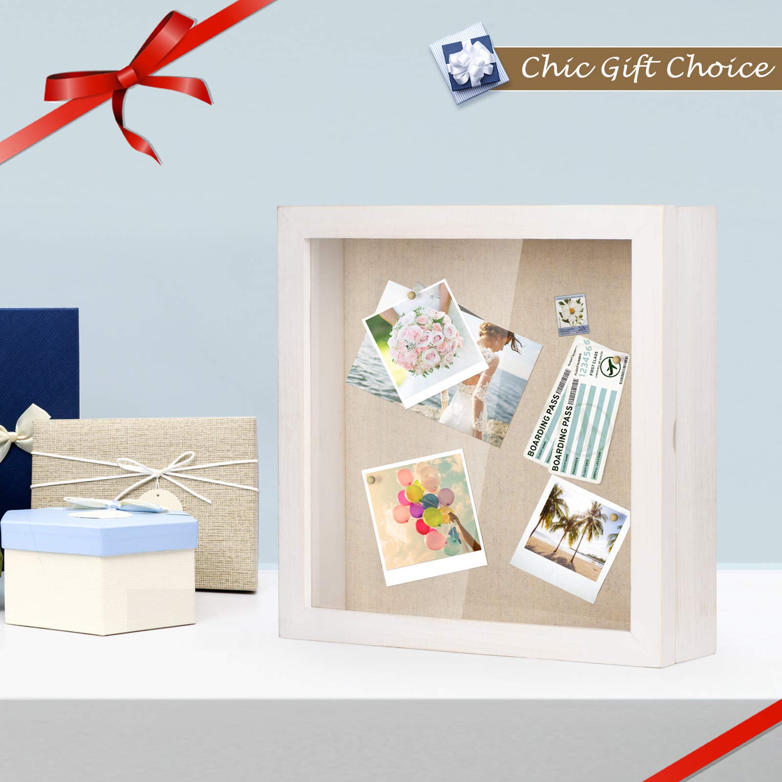 Love-KANKEI 11x11 Shadow Box Frame - Rustic White Display Case for Memorabilia, Awards, Medals & Photos | Perfect for Home Decor, Wedding Gifts & Memory Preservation