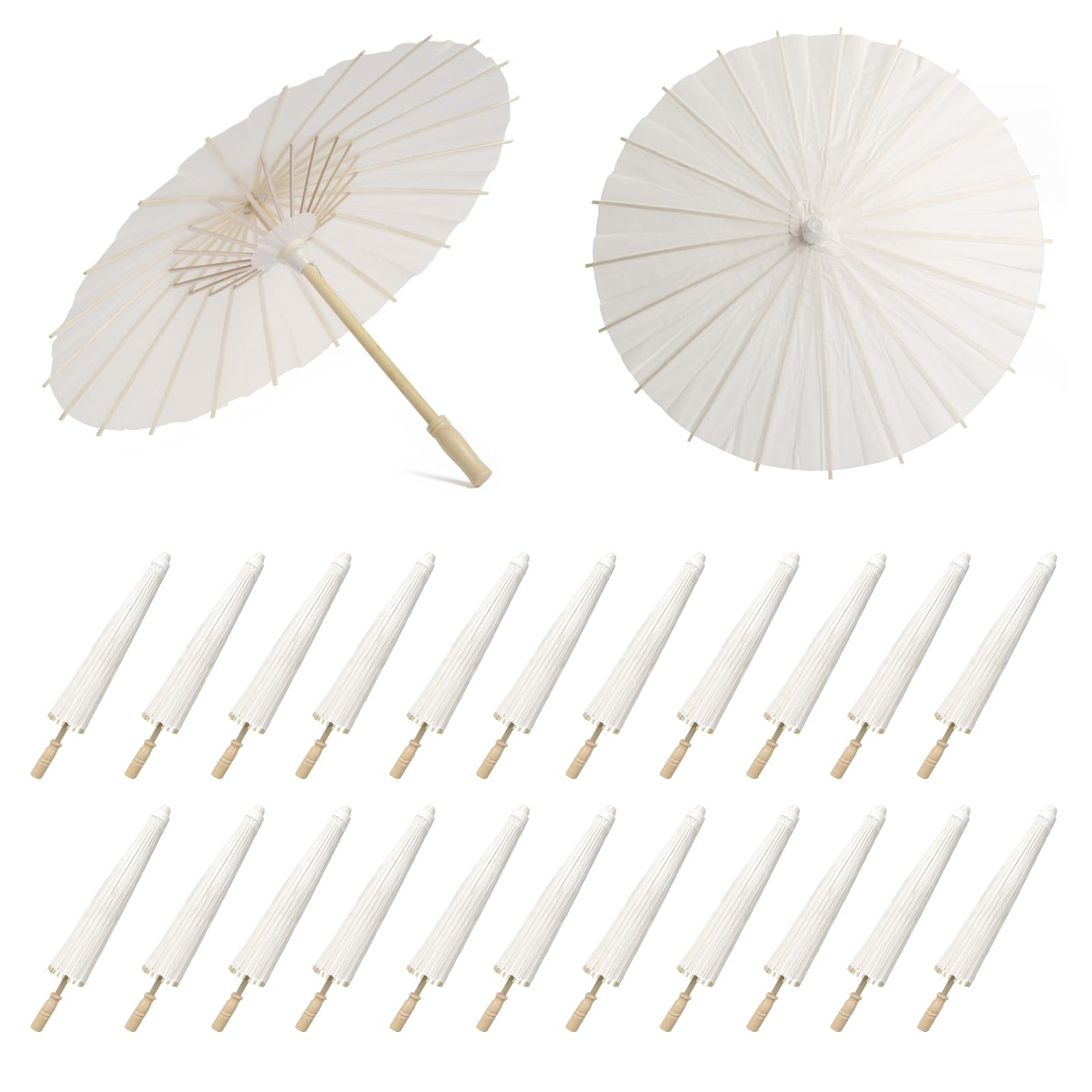 24 Pack 33 Inch White Chinese Paper Umbrellas - Handmade Oil Paper Parasols for DIY Painting, Wedding Decor, Bridal Shower, Party Backdrop & Photo Props | Perfect for Asian-Themed Events, Garden Parties & Home Decoration