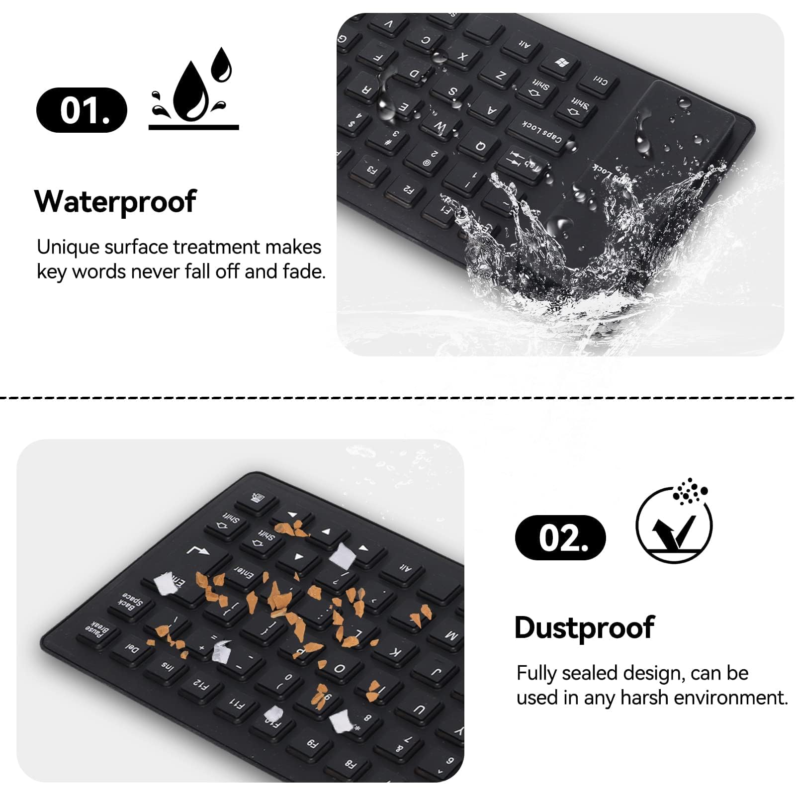 Foldable Silicone USB Keyboard 85 Keys - Waterproof, Silent & Portable Soft Keyboard for Laptop, PC, Mac - Perfect for Travel, Office & Home Use (Black)