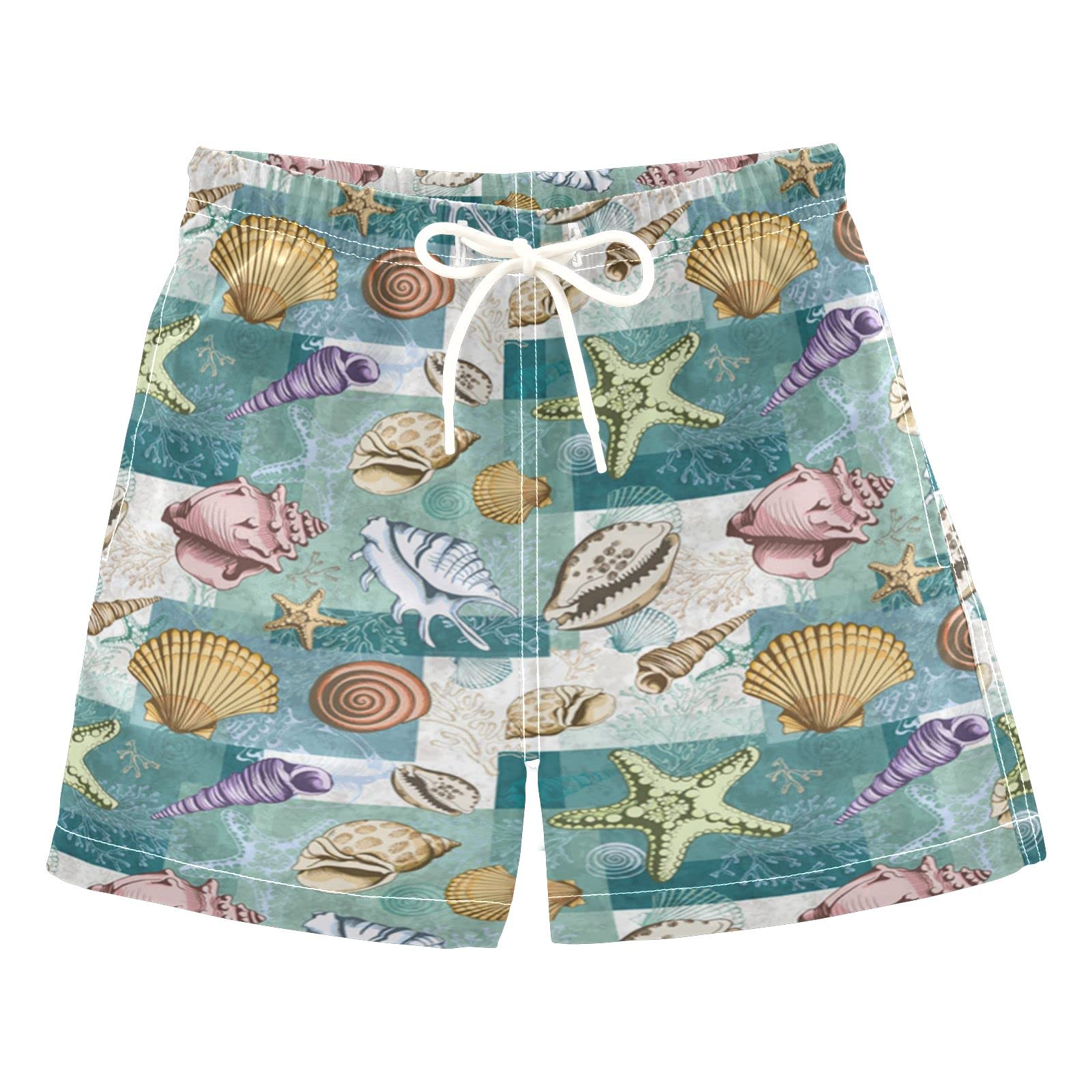 AMICHIC Boys' Quick Dry Swim Trunks with Sea Shell Design - Toddler Swimwear for Kids 2-8 Years | Perfect for Beach, Pool & Summer Water Activities