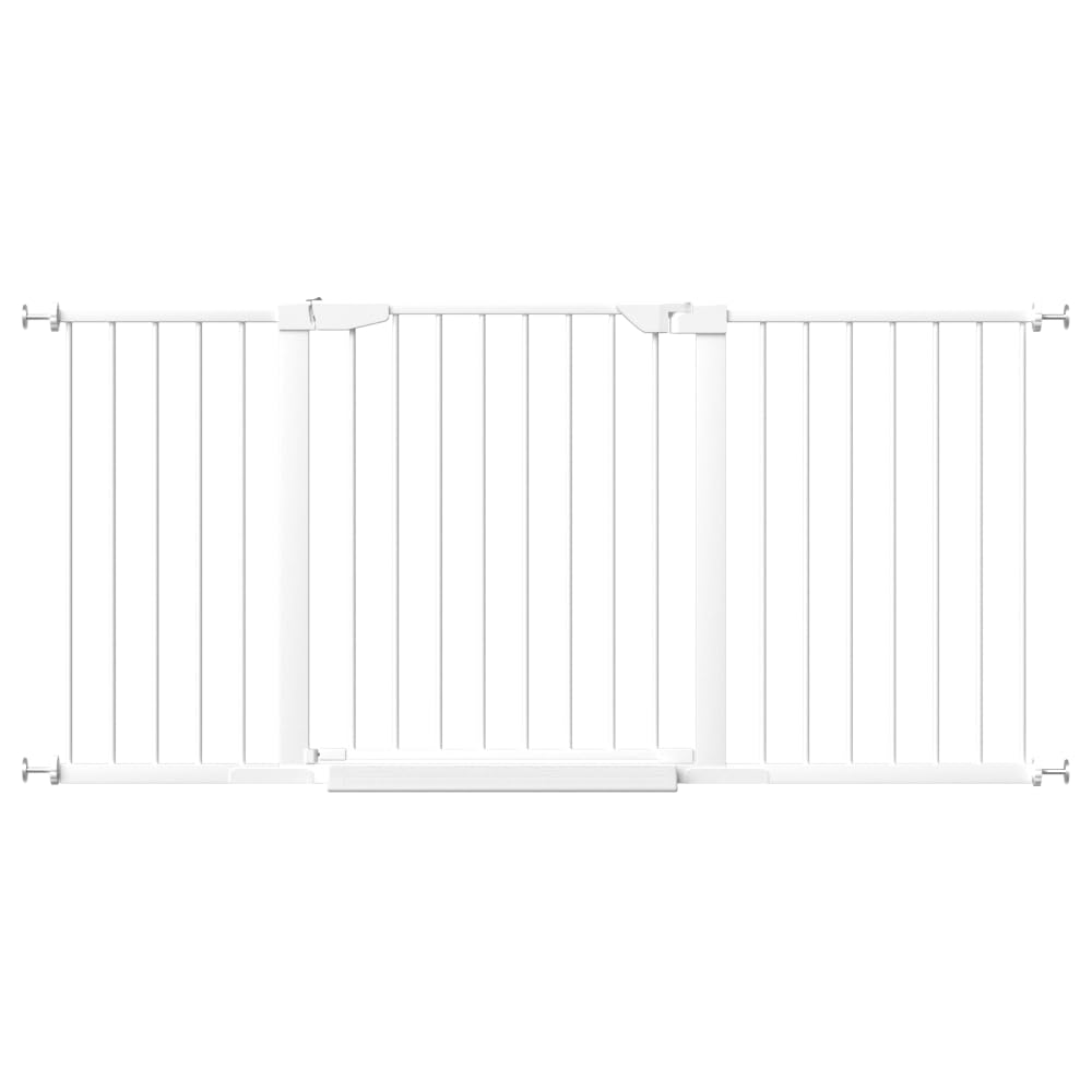 **Extra Wide or Narrow Baby Gate - Pressure Mounted Walk-Thru Child & Pet Safety Gate with Extensions (White, 62.60