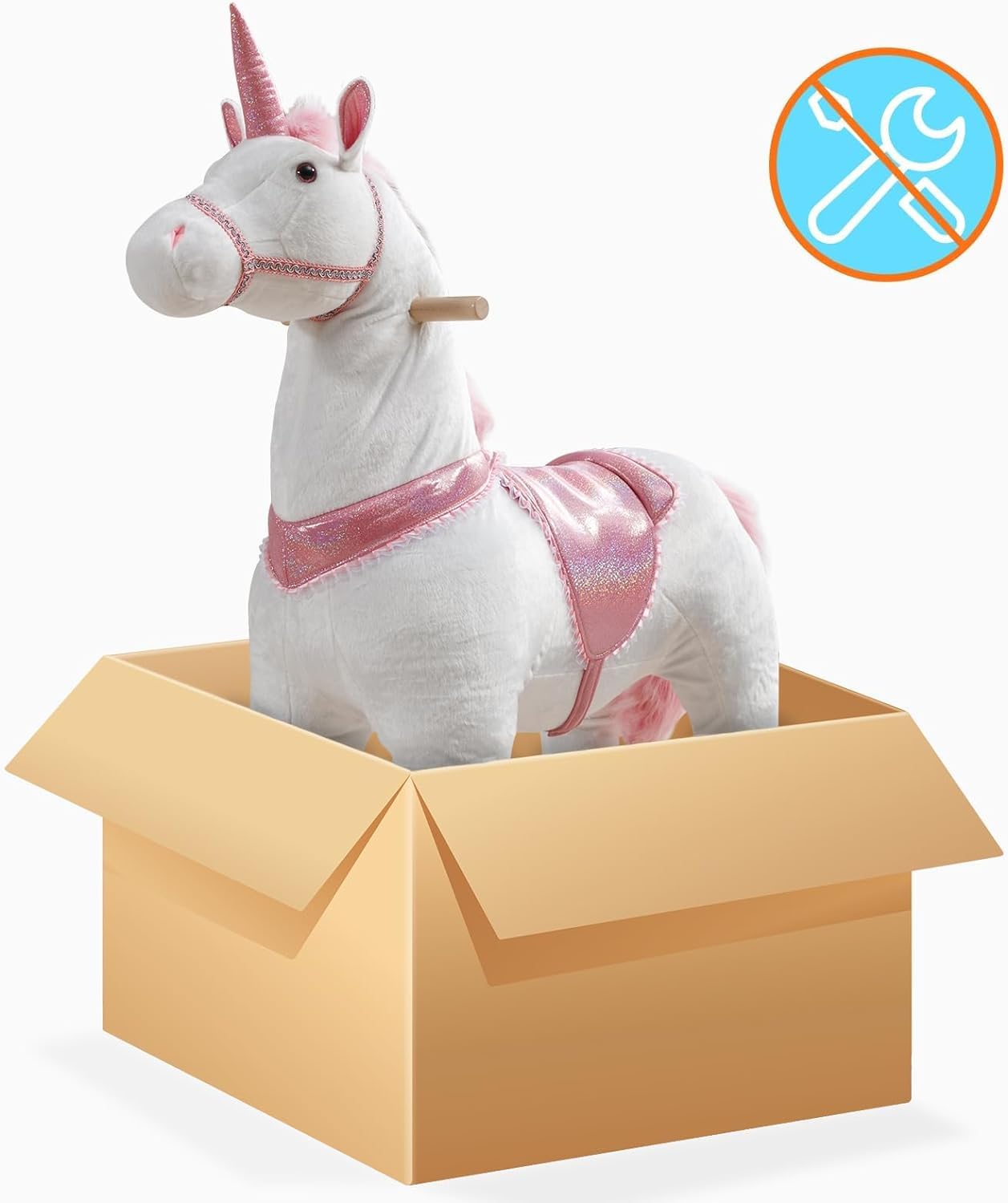 **Pink Unicorn Ride-On Toy for Girls & Adults - Mechanical Walking Plush Pony, No Battery Needed, Max Weight 187 lbs - Perfect for Indoor Play, Birthday Gifts & Fantasy Adventures**