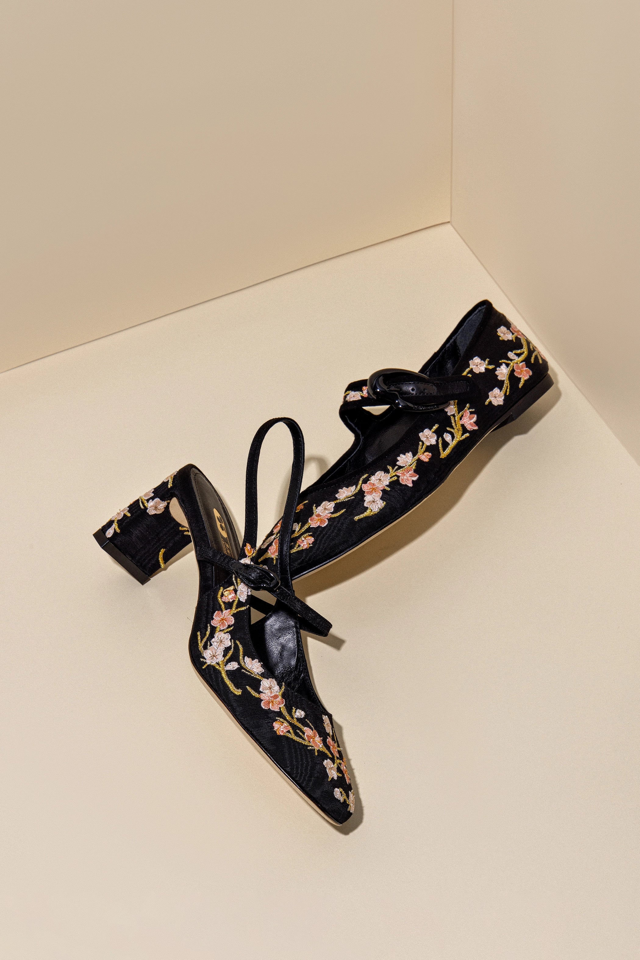 Georgina Pump Women's Shoes - Black Sakura Printed Fabric Flats for Casual Wear & Office Outfits | Comfortable & Stylish Everyday Footwear