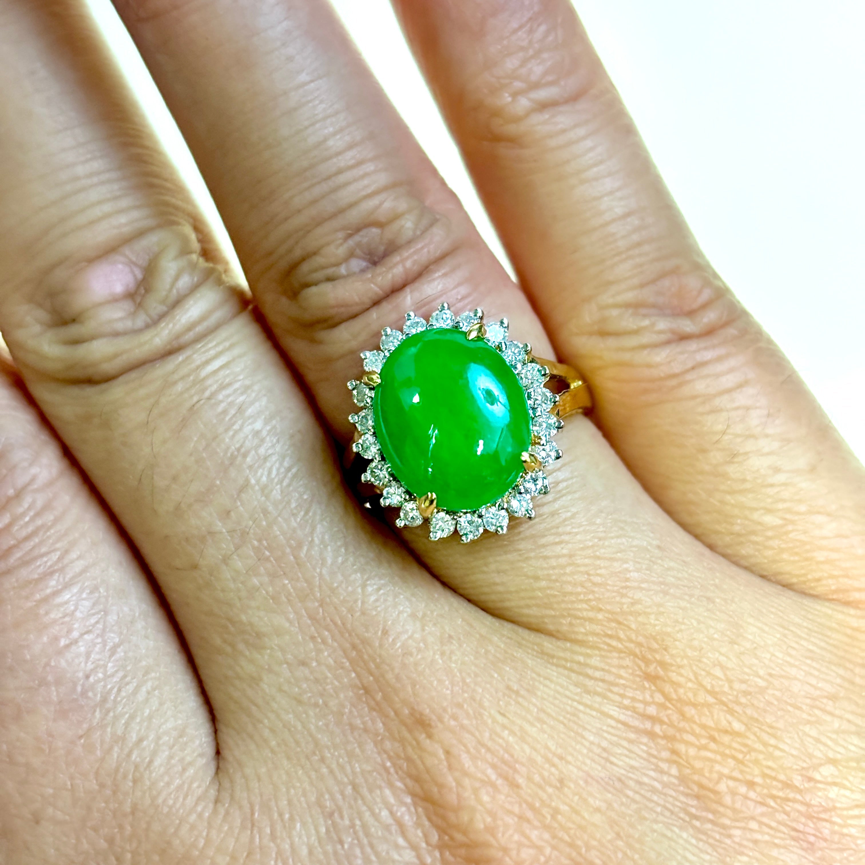 18K Yellow Gold Jade & Diamond Ring - 12.40x10.30x3.80mm, 0.50ctw, Size 6.5 - Elegant Jewelry for Weddings, Anniversaries & Special Occasions