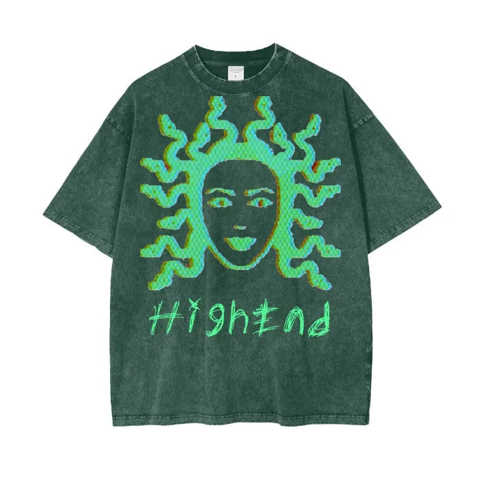 Premium Medusa Print Oversized Acid Wash T-Shirt - 250 GSM Heavyweight Cotton - Stylish Streetwear for Men & Women | Perfect for Casual Outfits, Concerts & Fashion Statements