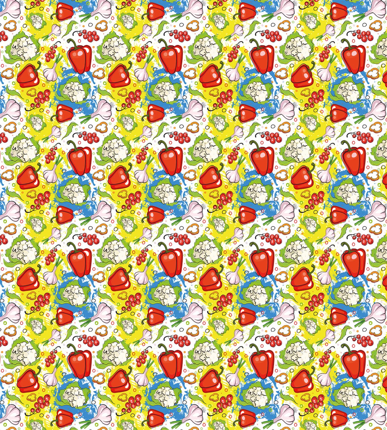 Lunarable Vegetables Duvet Cover Set - Queen Size 2 Pack with 2 Duvet Covers & 4 Pillowcases, Ornate Food Print Featuring Garlic, Pepper, Cauliflower in Lime Green & Yellow | Perfect for Modern Bedroom Decor, Guest Room Styling, and Unique Gift Ideas