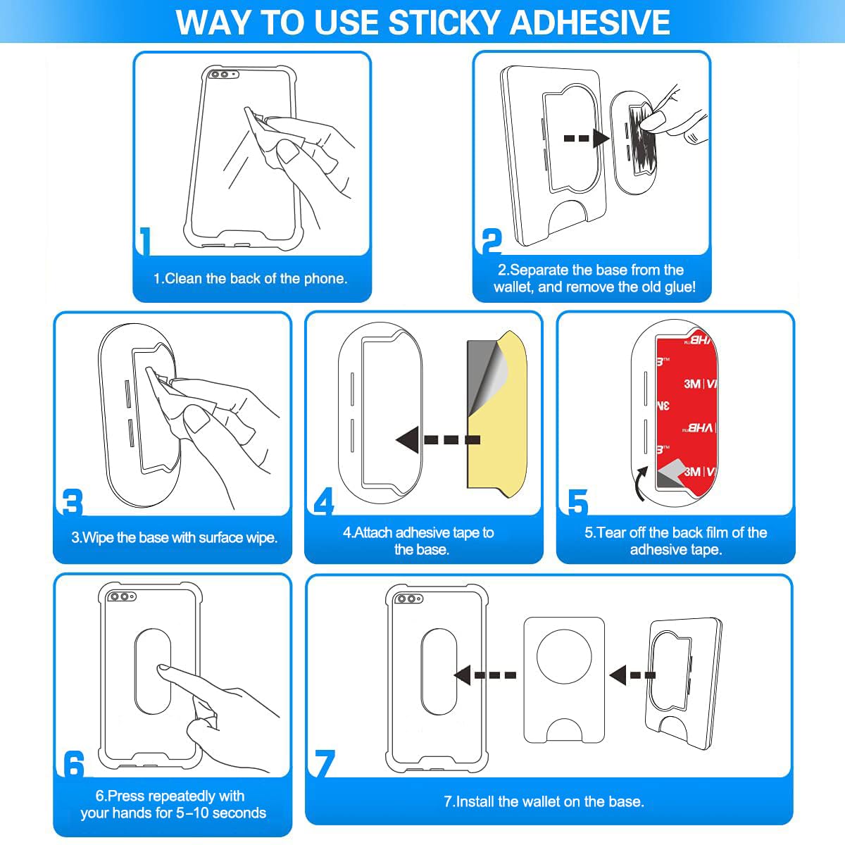 10pcs 3M VHB Double-Sided High Stickiness Adhesive Strips for Pops Wallet+ & Wallet Plus - Replacement Sticky Pads for Phone Wallet Card Holders - Perfect for Securing Wallet Cases to Phones & Cards