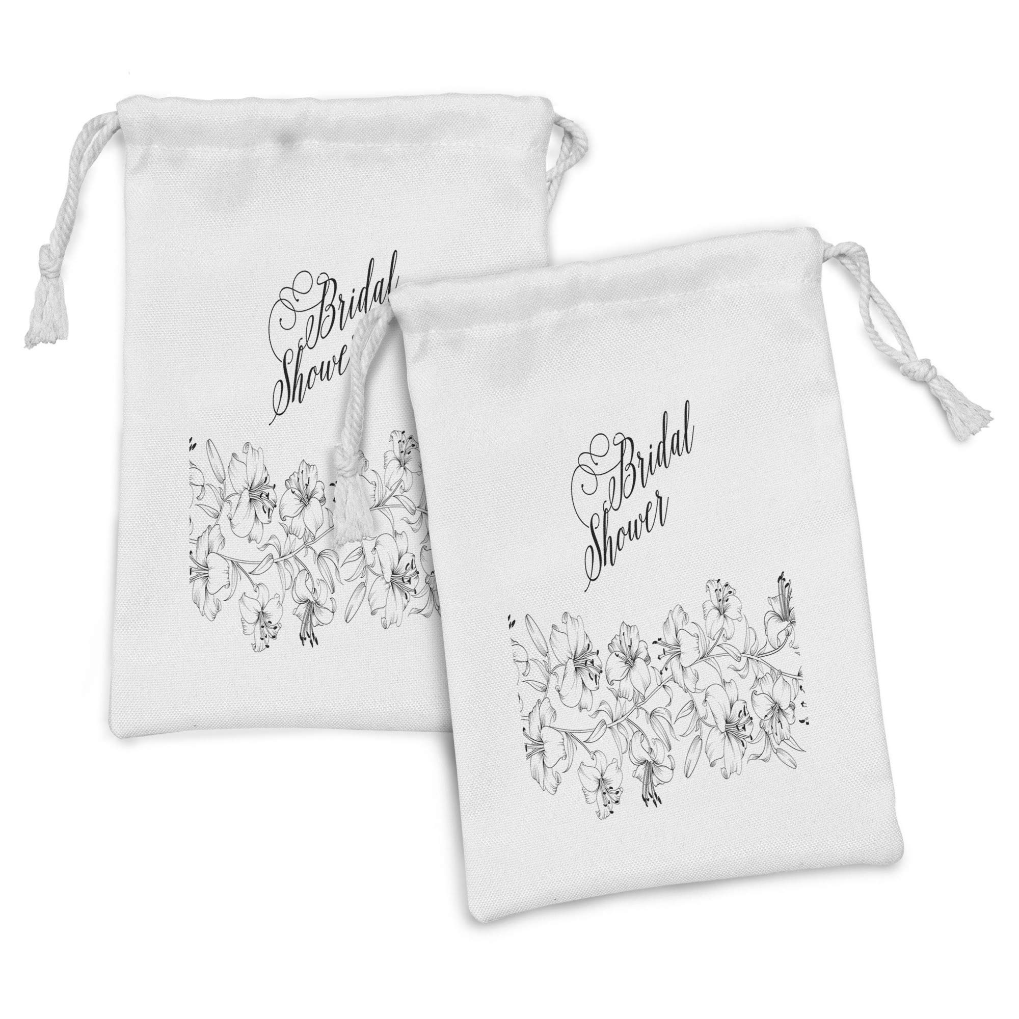 Ambesonne 2-Pack Floral Bridal Shower Drawstring Pouches - Romantic Black & White Flower Design, 9