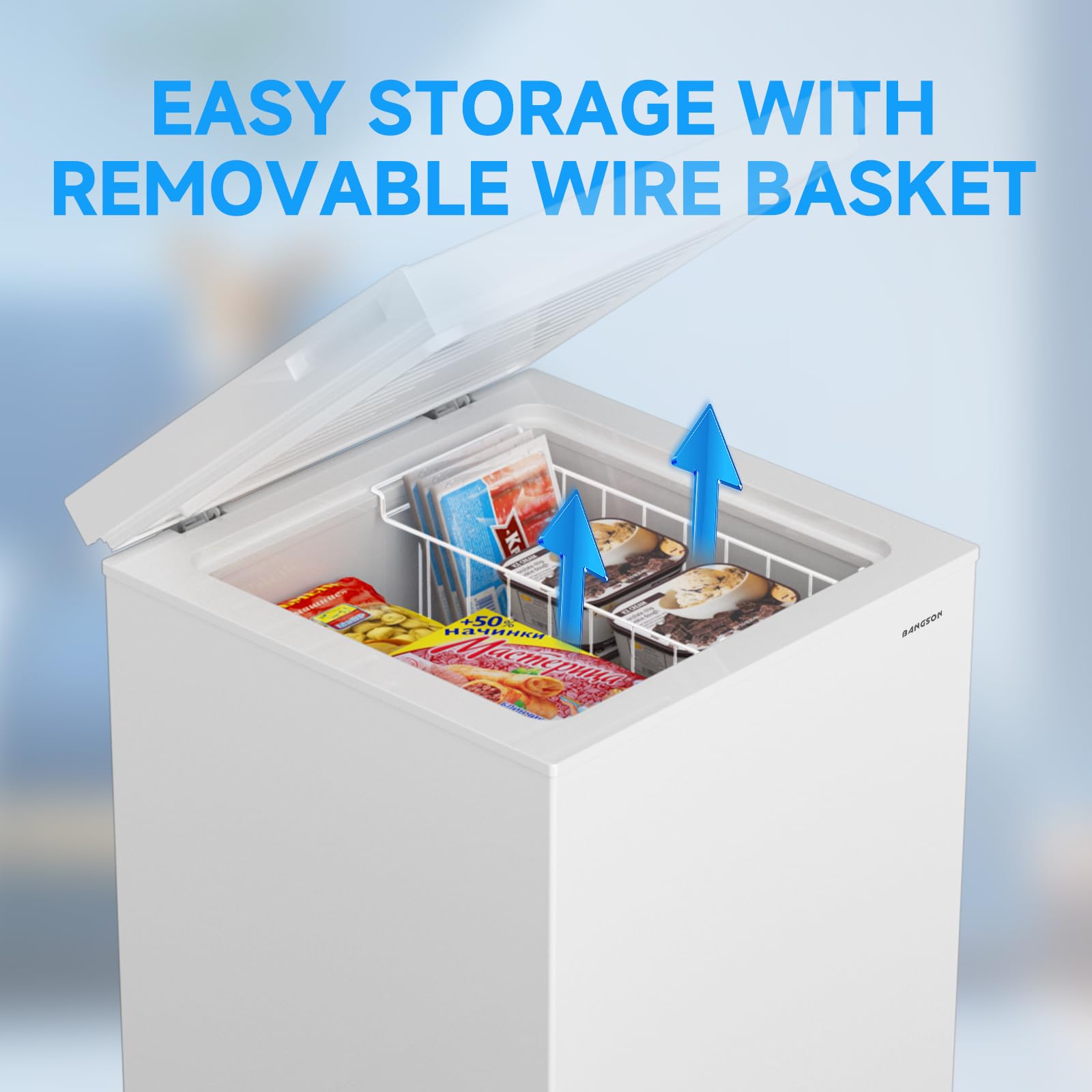 BANGSON 3.5 Cubic Feet Energy Efficient Chest Freezer with Removable Basket & Adjustable Temperature Control - Perfect for Home, Dorm, Apartment, Office - Ideal for Frozen Food Storage, Meal Prep & Bulk Grocery Savings