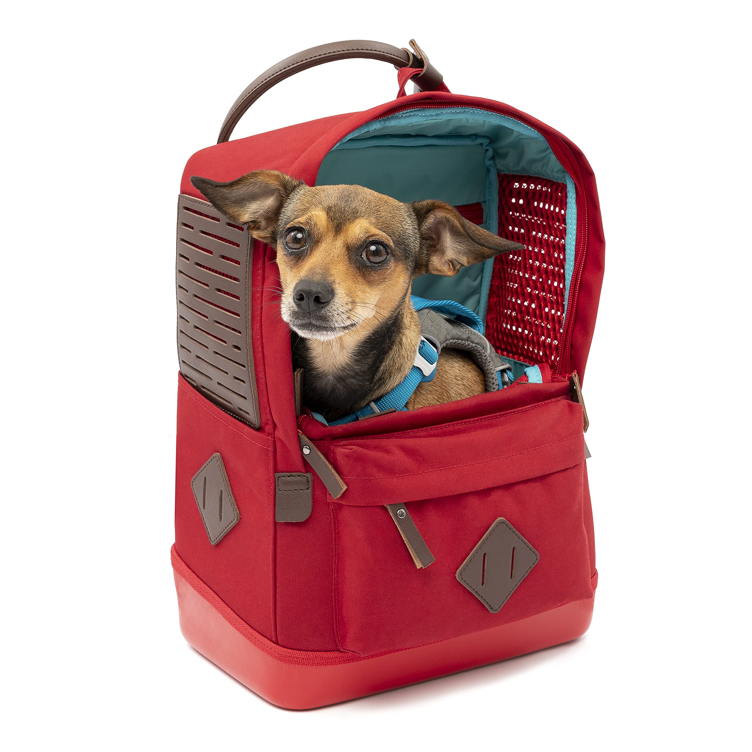 Kurgo Nomad Dog Carrier Backpack - Lightweight Hiking Backpack for Small Dogs up to 15 lbs | Waterproof Pet Travel Carrier with Safety Tether & Dual Handles | Perfect for Outdoor Adventures, Camping & Air Travel (Red)