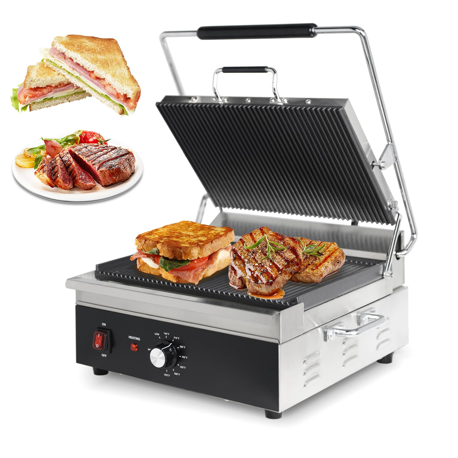 6-Slice Commercial Panini Press Sandwich Maker - 1800W Electric Grill with 15