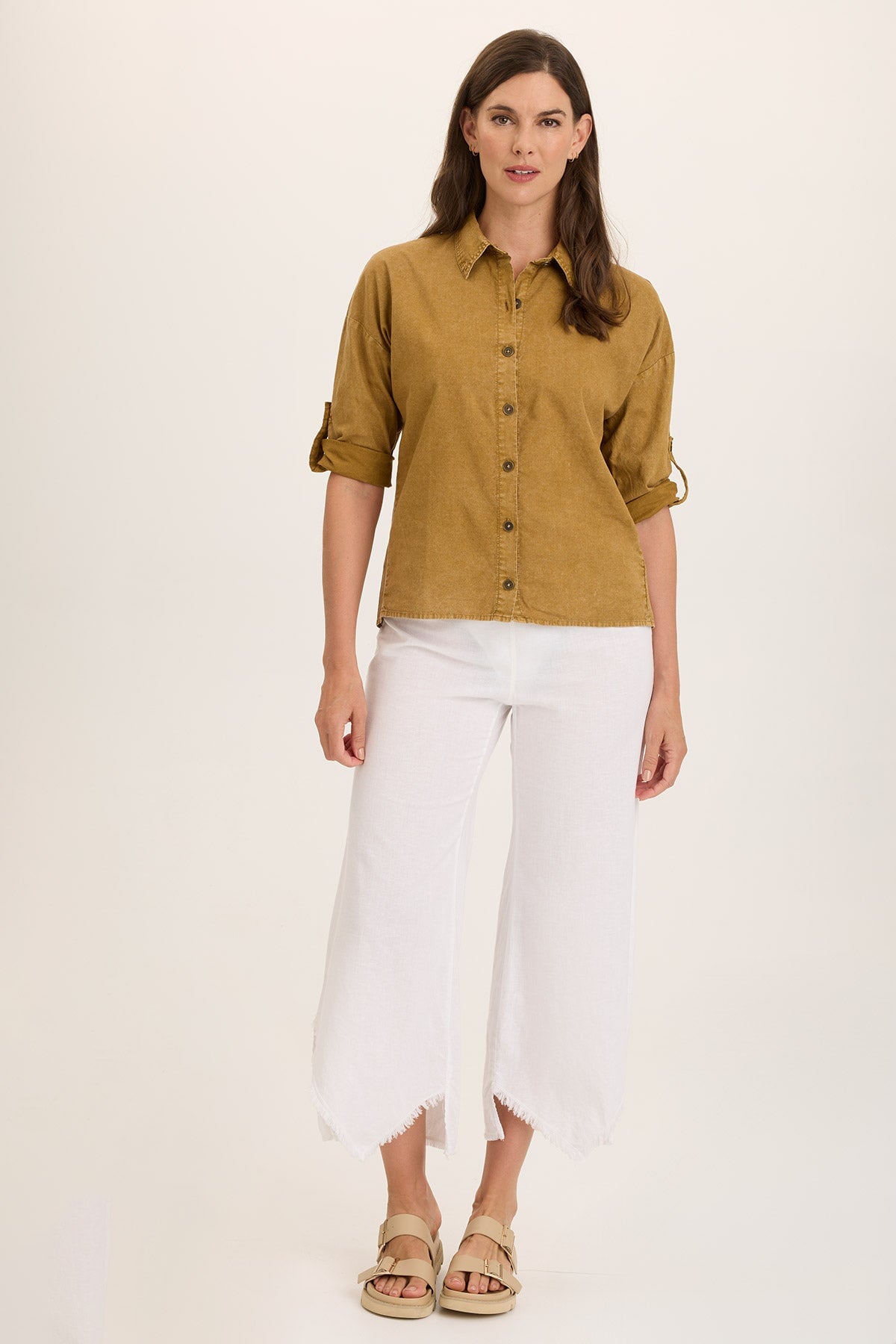 Carrie Linen 3/4 Sleeve Button Up Shirt for Women - Casual Office Wear & Summer Outfits